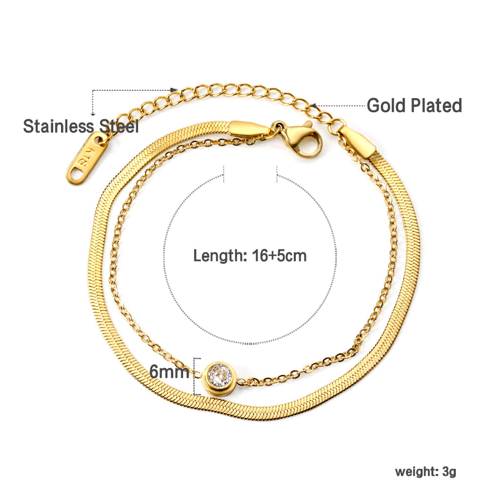 Wholesale Round white diamond accessories + double chain bracelet 16+5cm gold