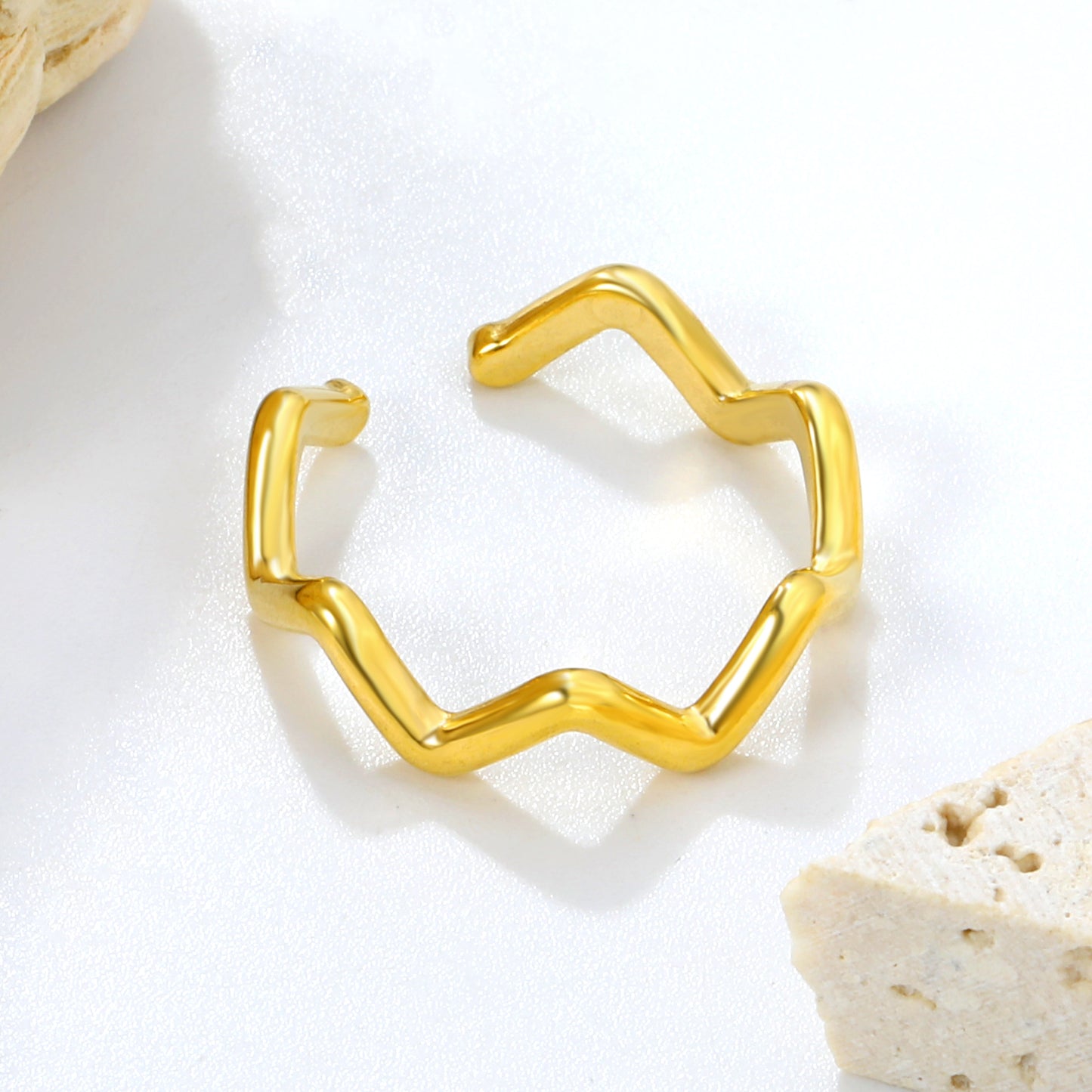 1.8mm Elegant Stainless Steel Ring Royal Fashion Adjustable Simple Wavy Shapering