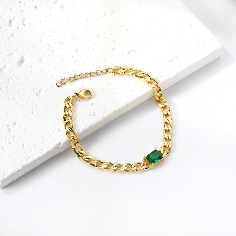 2024 New Year Rectangle with Green Diamonds Bracelet 17+3cm