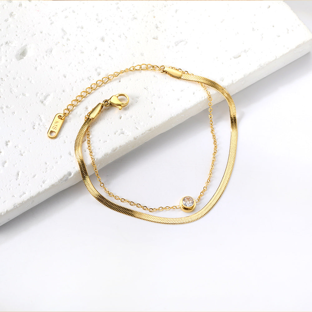 Wholesale Round white diamond accessories + double chain bracelet 16+5cm gold