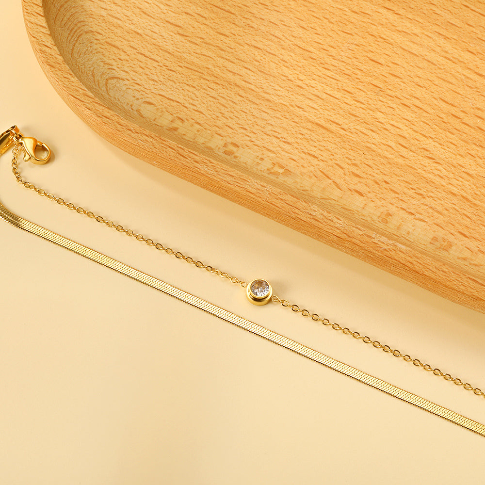 Wholesale Round white diamond accessories + double chain bracelet 16+5cm gold
