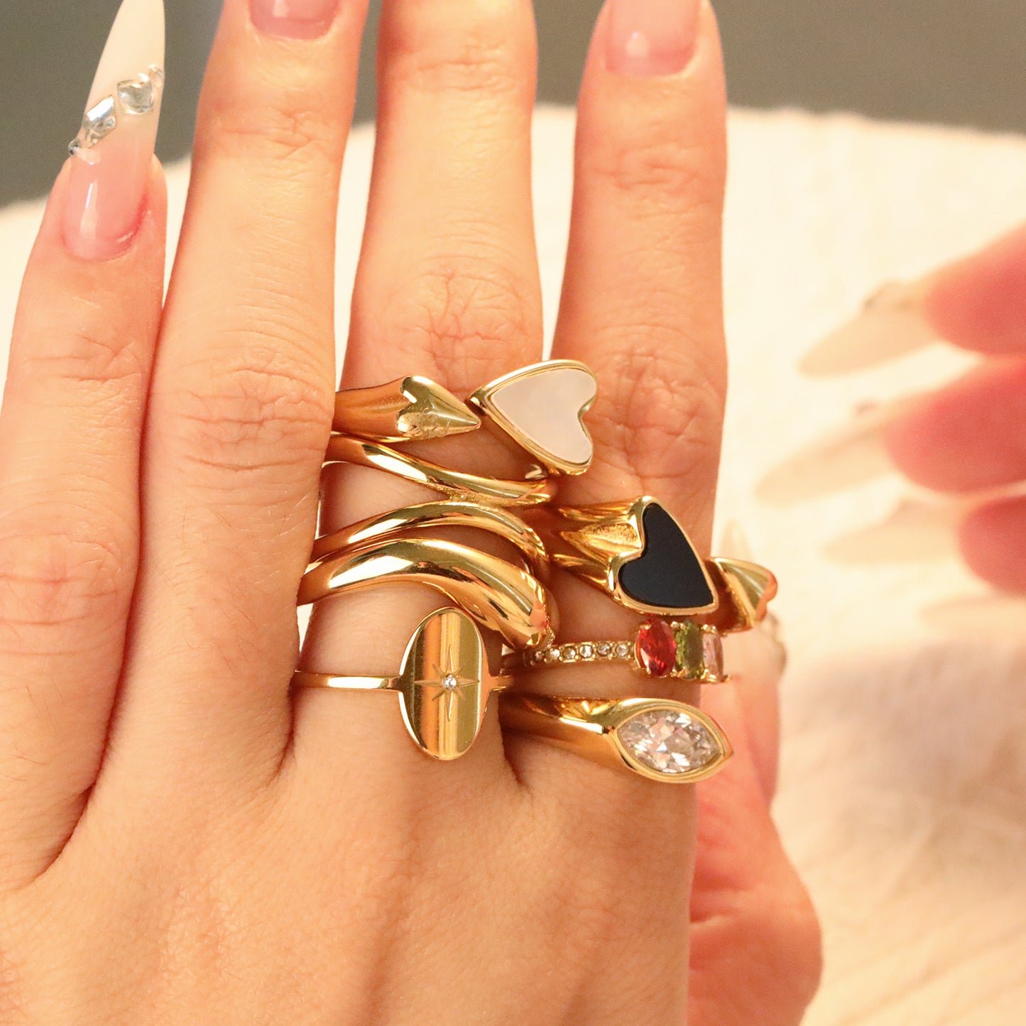 2025 New Design Rings Stainless Steel 18k Gold Plated Ring Sets for Girls