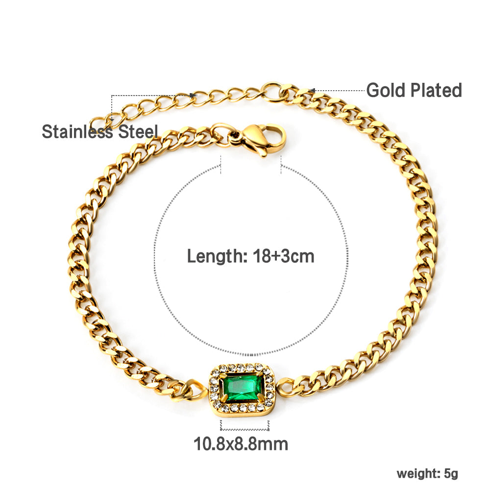 Spring hot style rectangle side white diamonds with green diamonds bracelet 18+3cm