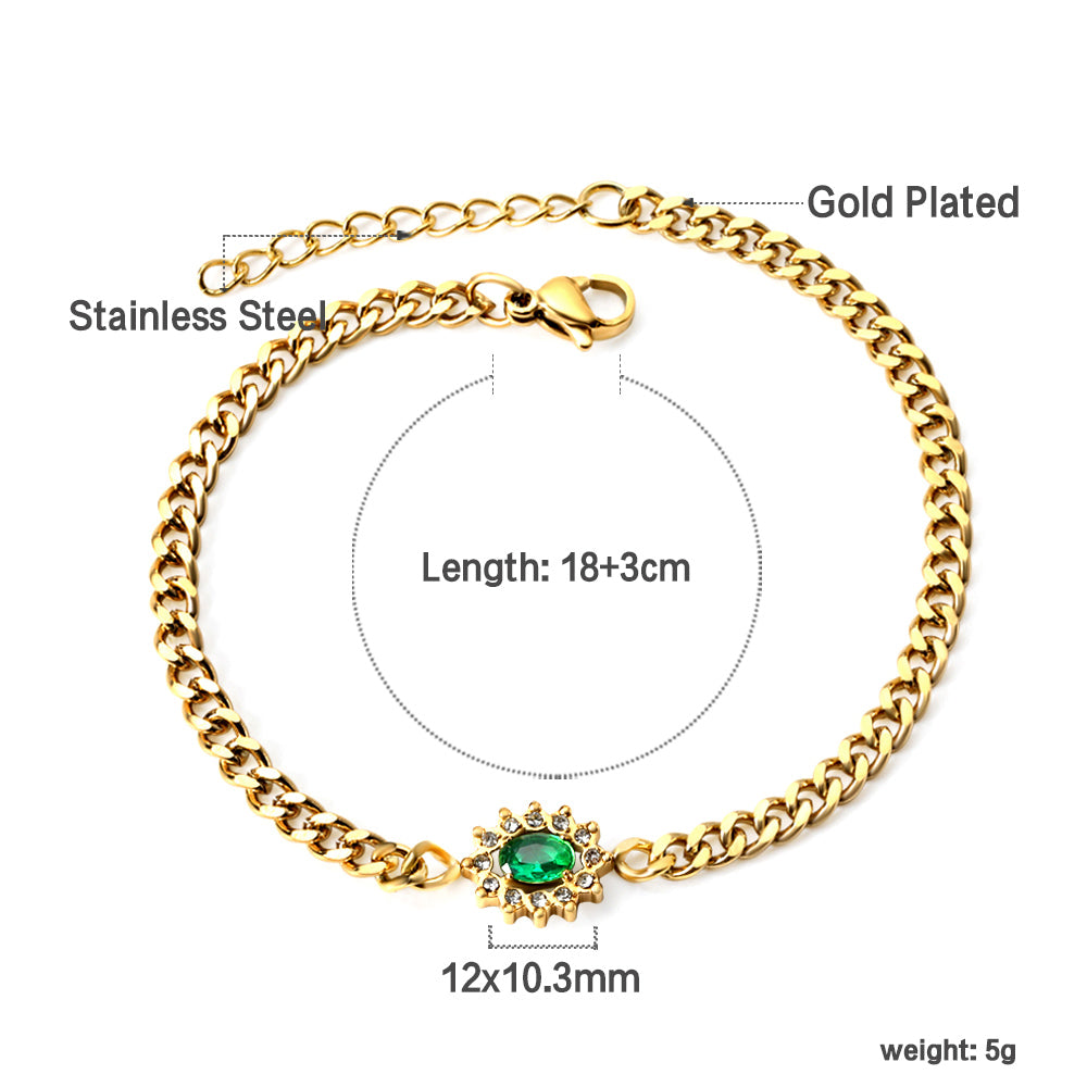 Spring Hot Oval Edge White Diamonds with Green Diamonds Bracelet 18+3cm