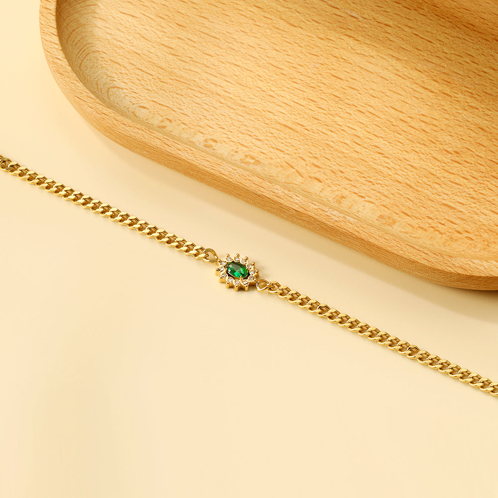 Spring Hot Oval Edge White Diamonds with Green Diamonds Bracelet 18+3cm