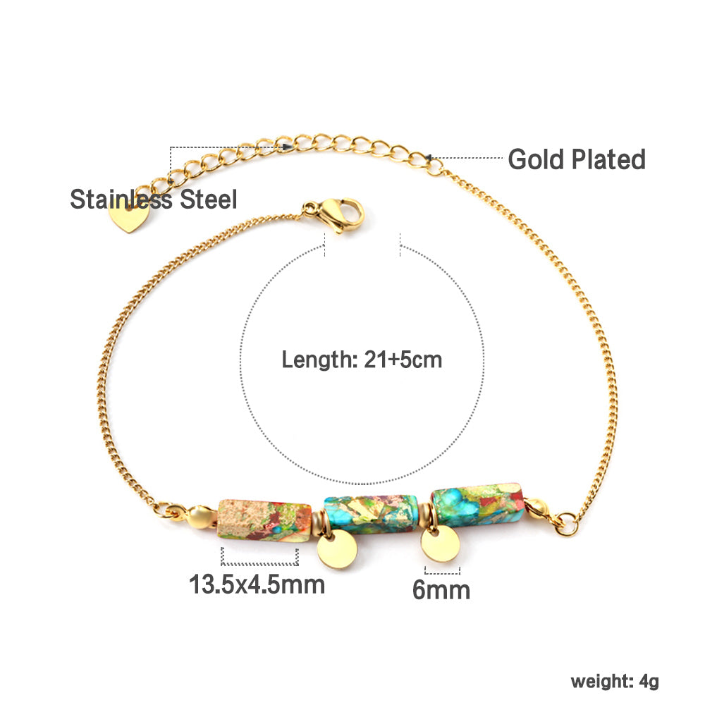 Aquamarine & Blue & Rose & Mixed 3 Rectangular Zirconias + 2 Round Anklets 21+5cm Gold