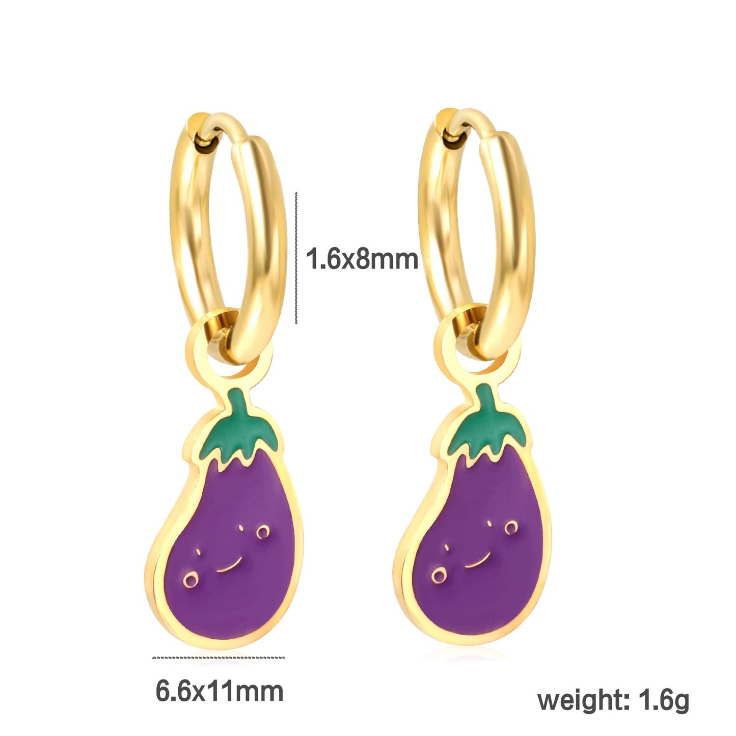 1.6x8mm I.D. Circle with 6.6*11mm Purple Eggplant Earrings