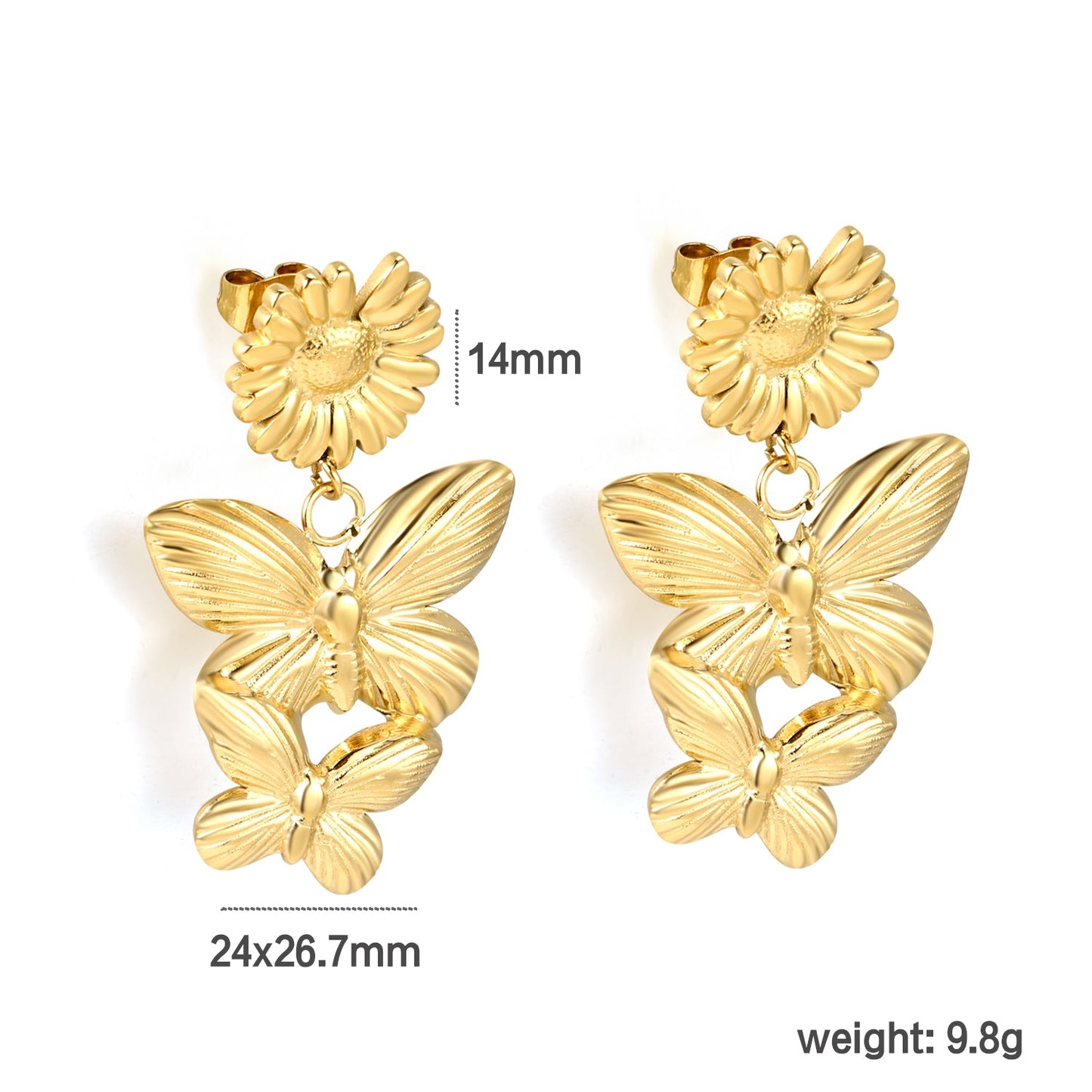 14mm Daisy + 24*26.7mm Two Butterfly Size Stud Earrings