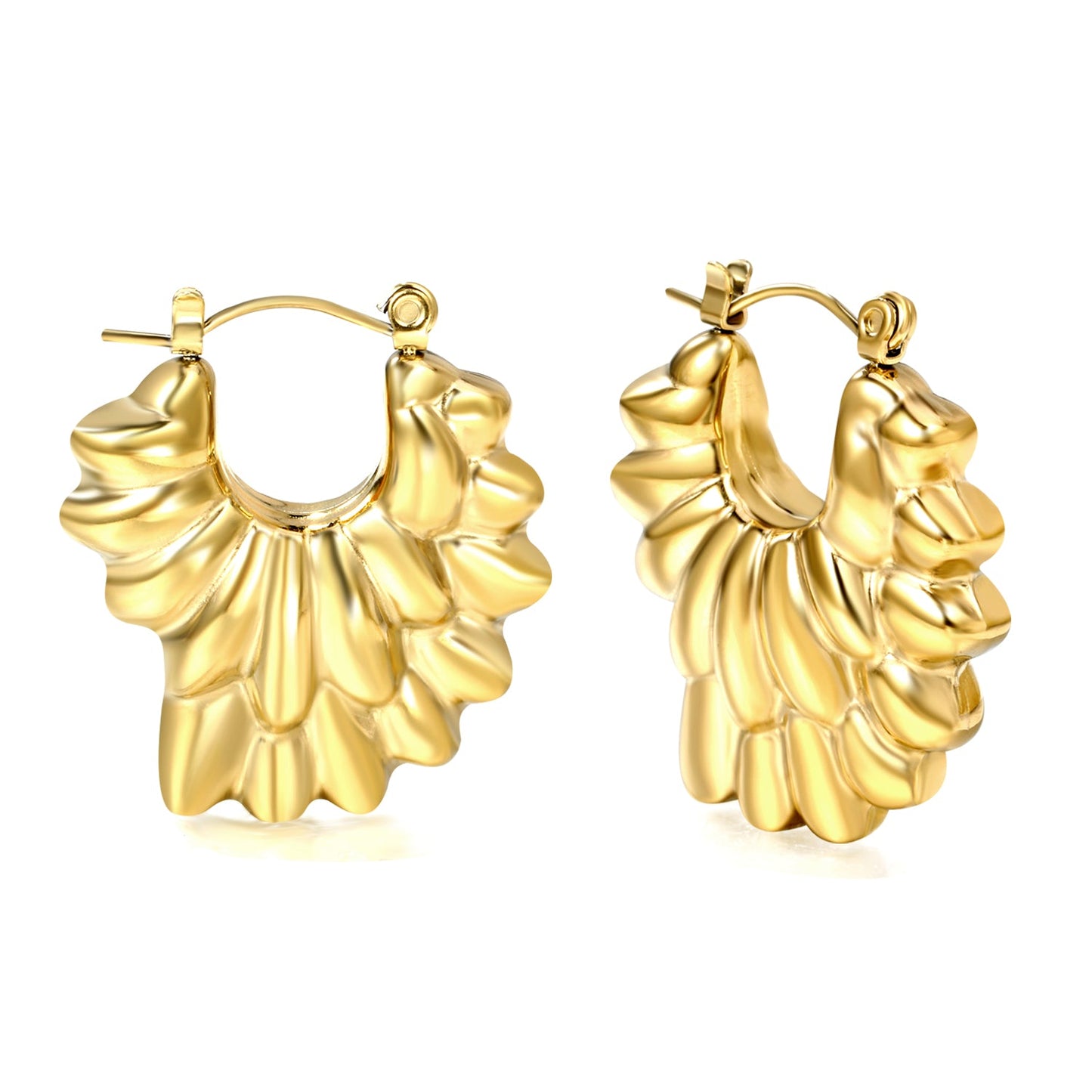 Hollow shaped double-layer petal gold-colored ear clips 26.3*27.4mm