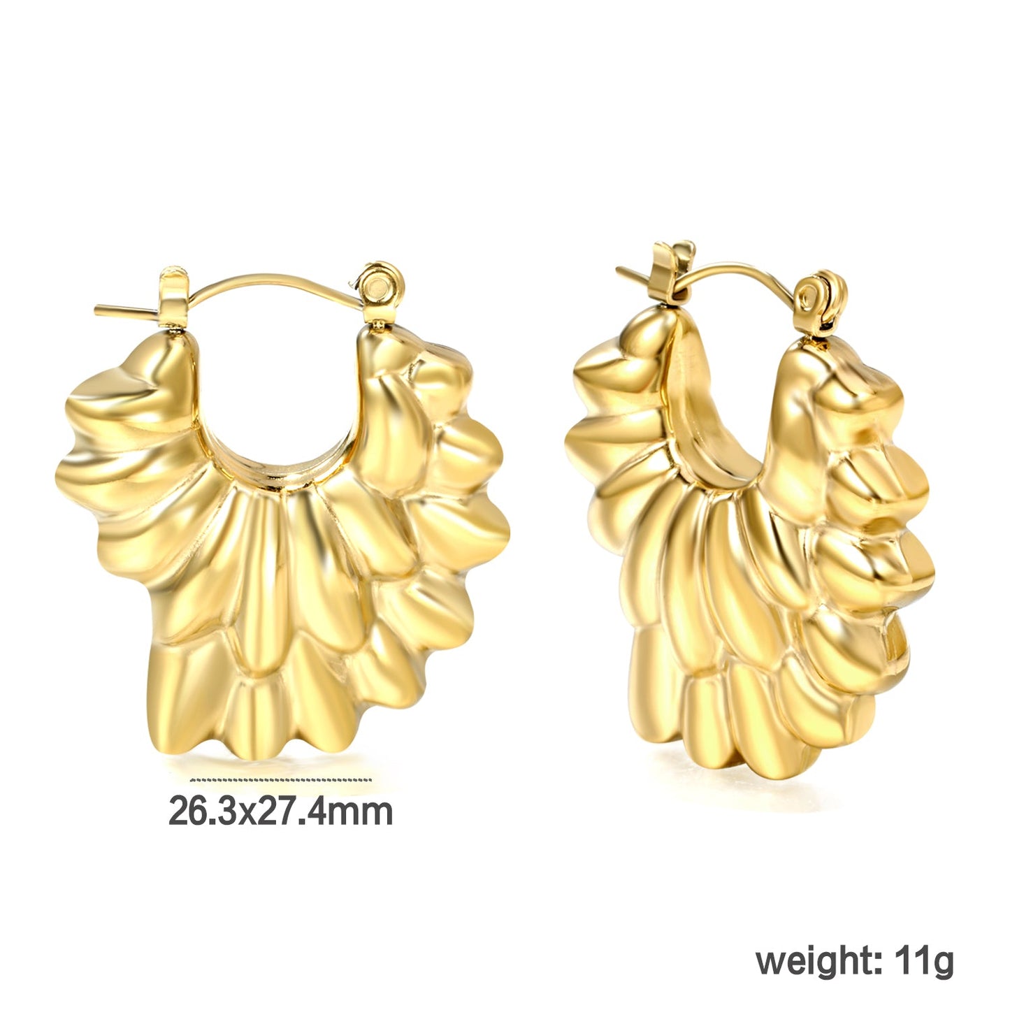 Hollow shaped double-layer petal gold-colored ear clips 26.3*27.4mm