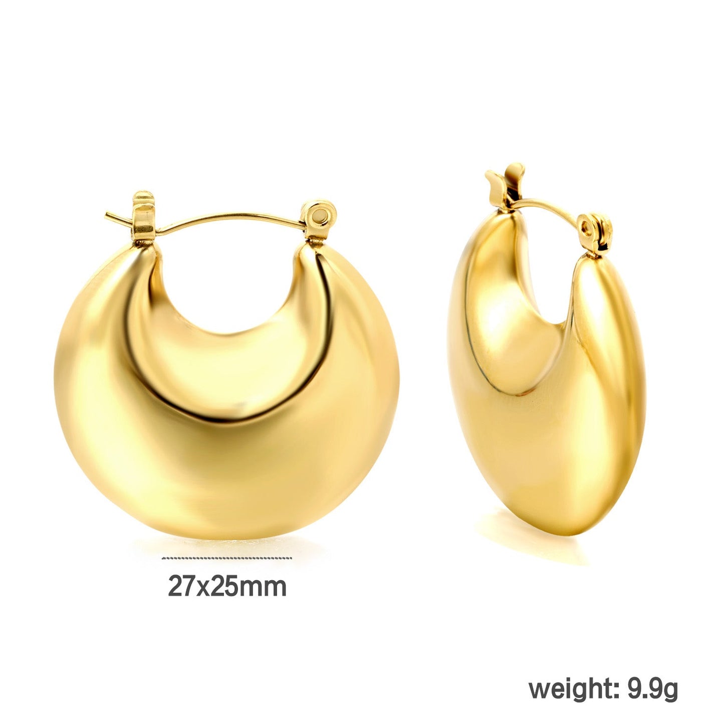 Golden hollow fat moon earrings 27*25mm