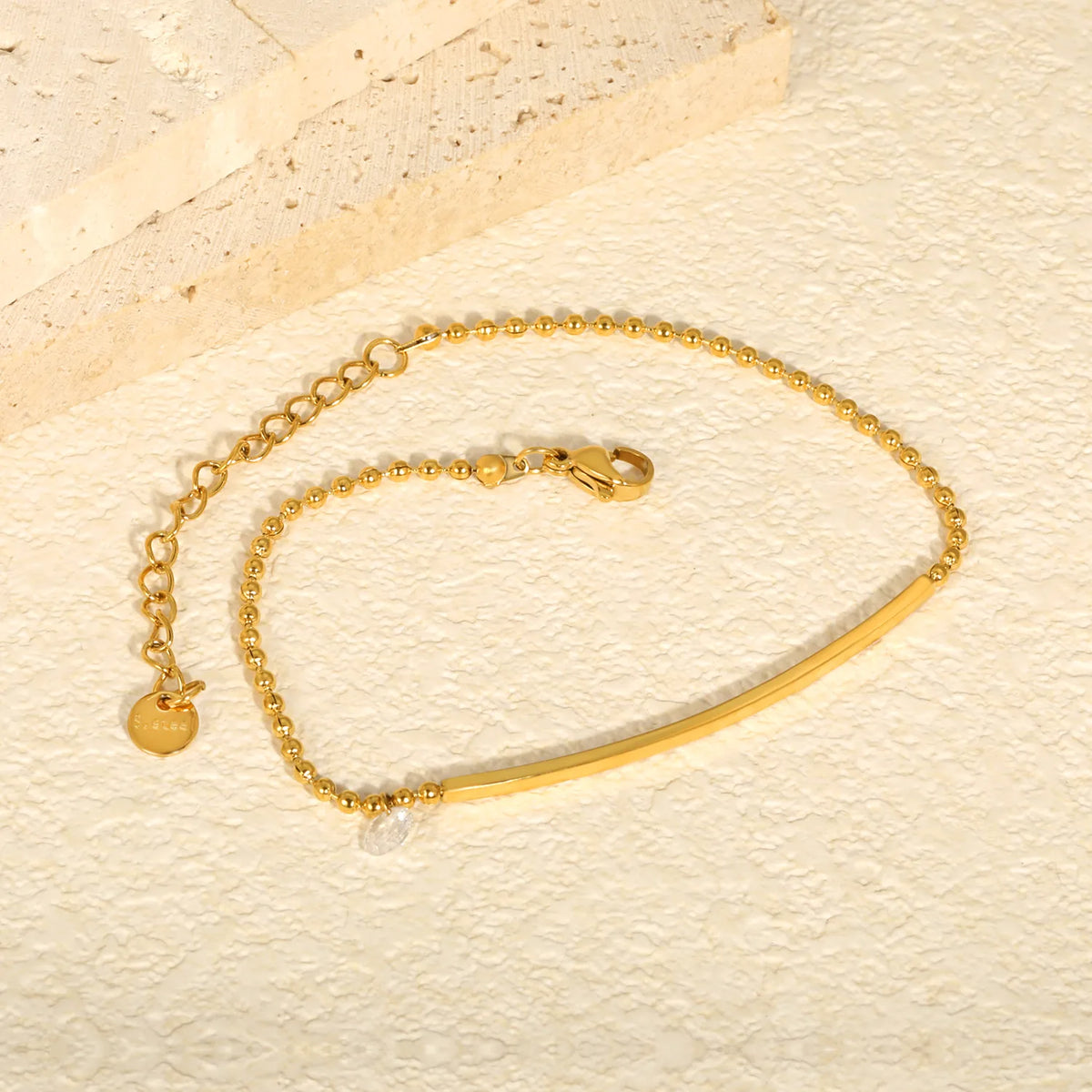 Minimalist Curved Bar Beaded Anklet | MOQ 12 | 18K Gold Plated Stainless Steel