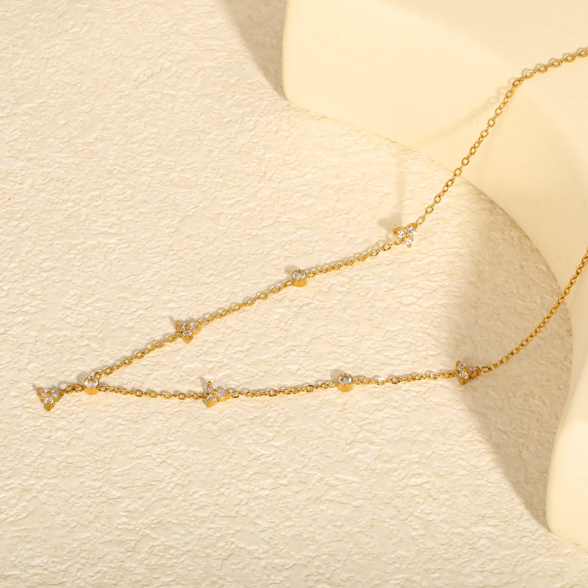18K Gold Plated Triple CZ Cluster Bezel Crystal Layering Necklace | Wholesale MOQ 12