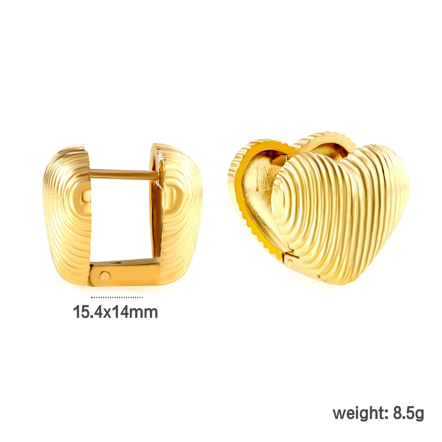 15.4*14mm Vertical Heart Earrings Gold Color