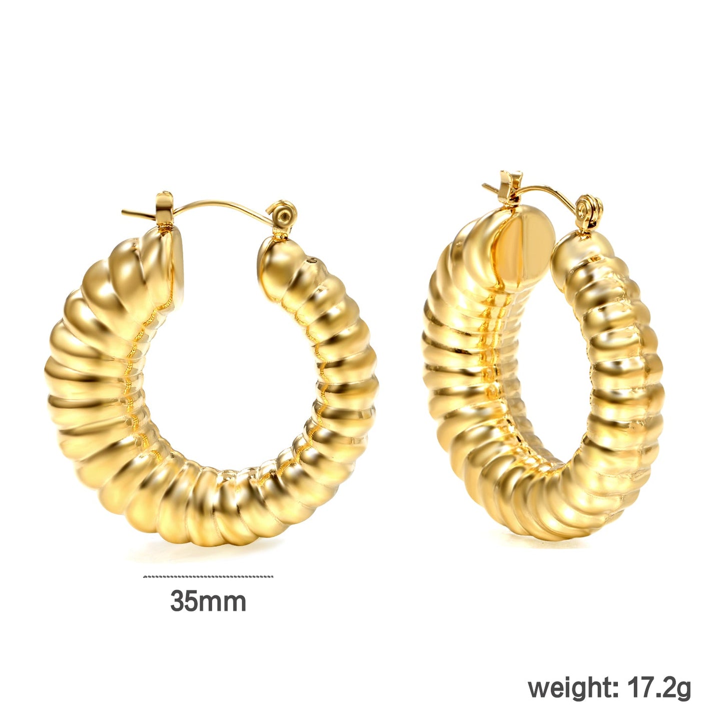 Hollow open round elephant trunk earrings 35mm gold color