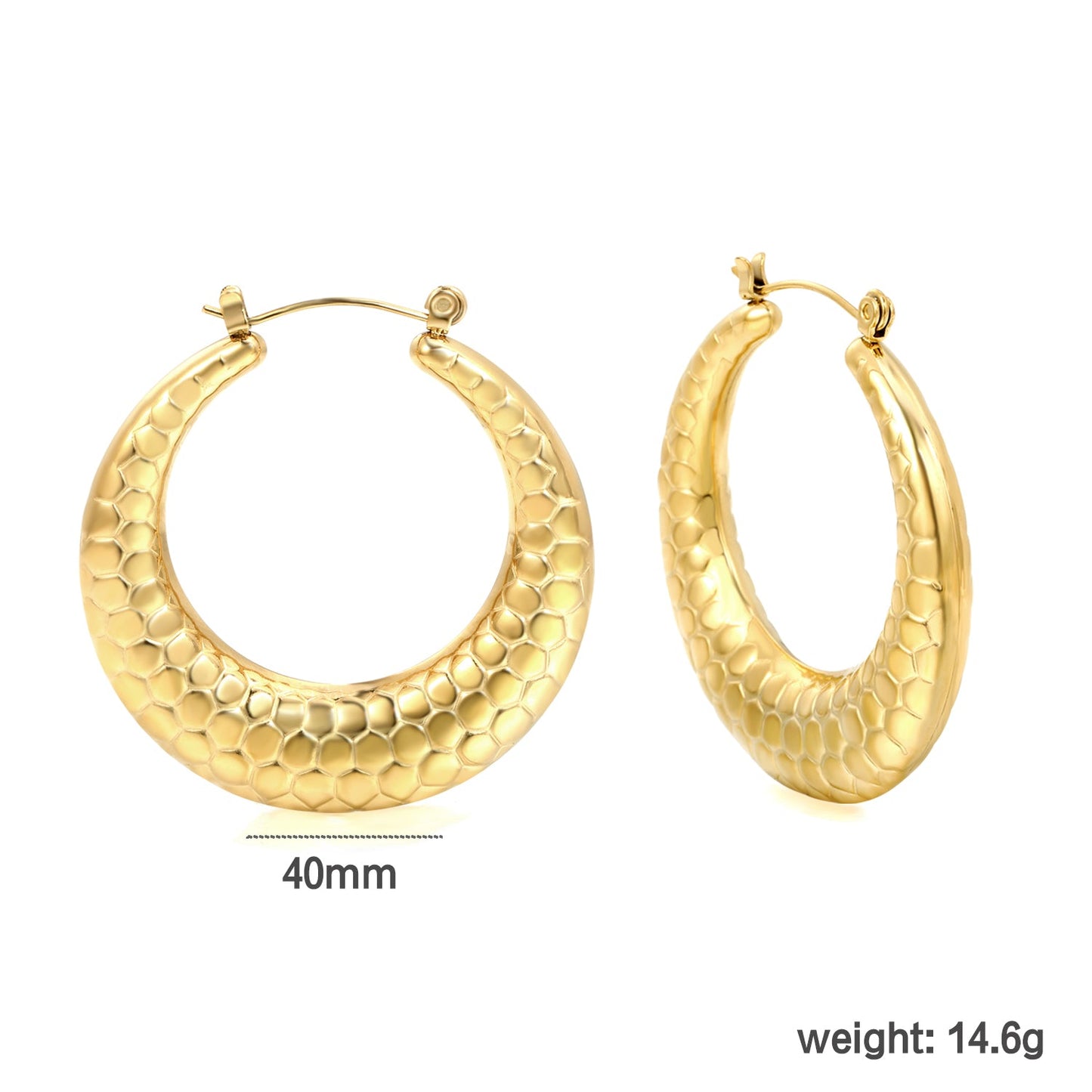 Hollow open round snake earrings 40mm gold color