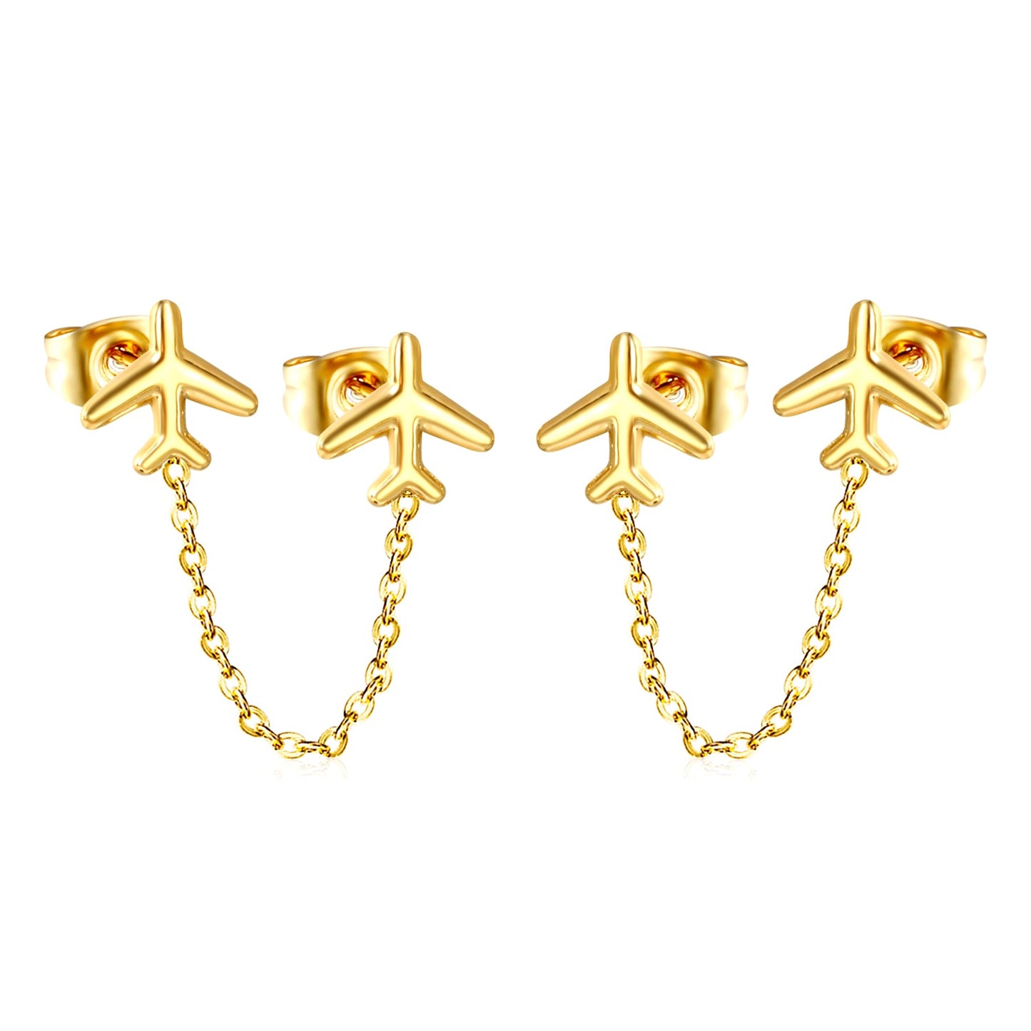 8.2*8mm Airplane+03 Cross Chain 30mm Accessories Earrings Golden