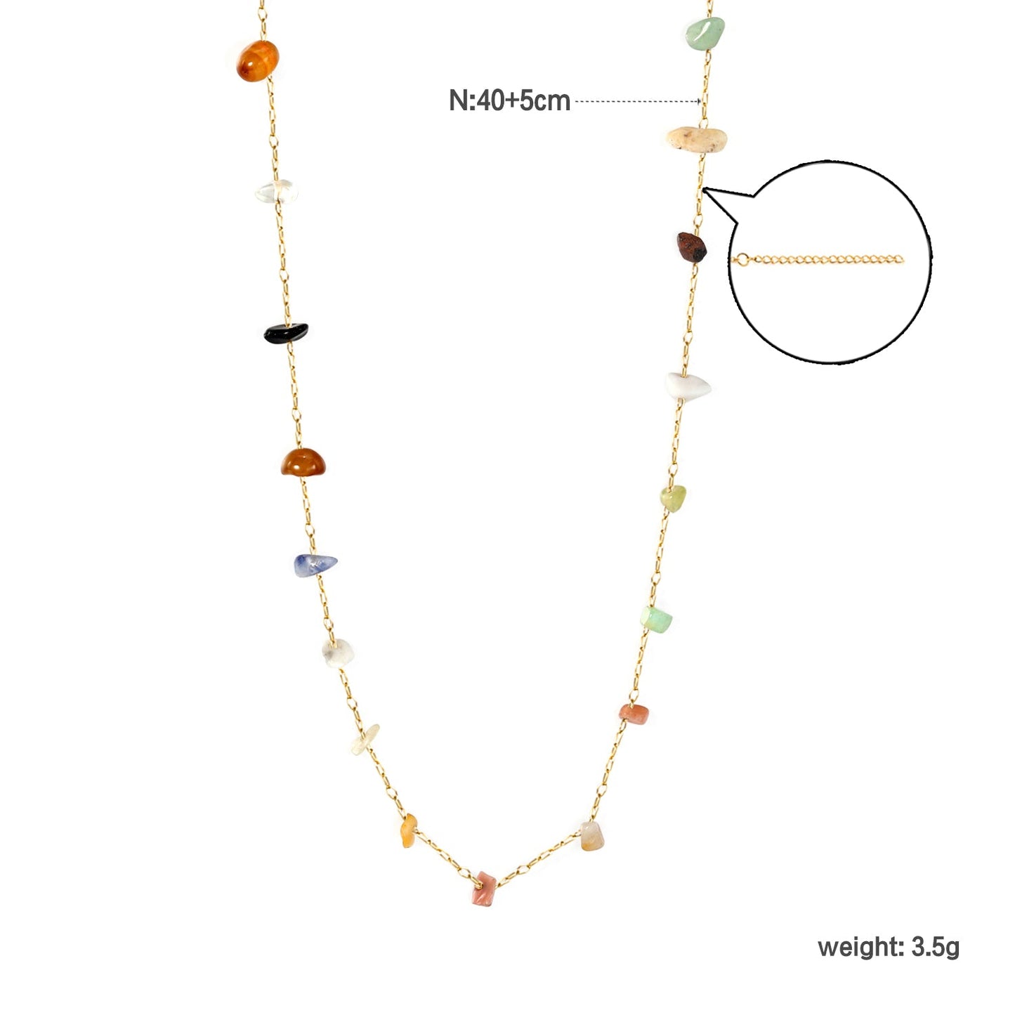 White turquoise/amethyst/pink stone/sky blue stone/turquoise/mixed color stone accessories 0.3 cross elongated chain *40+5cm+6mm round tail plate necklace gold color