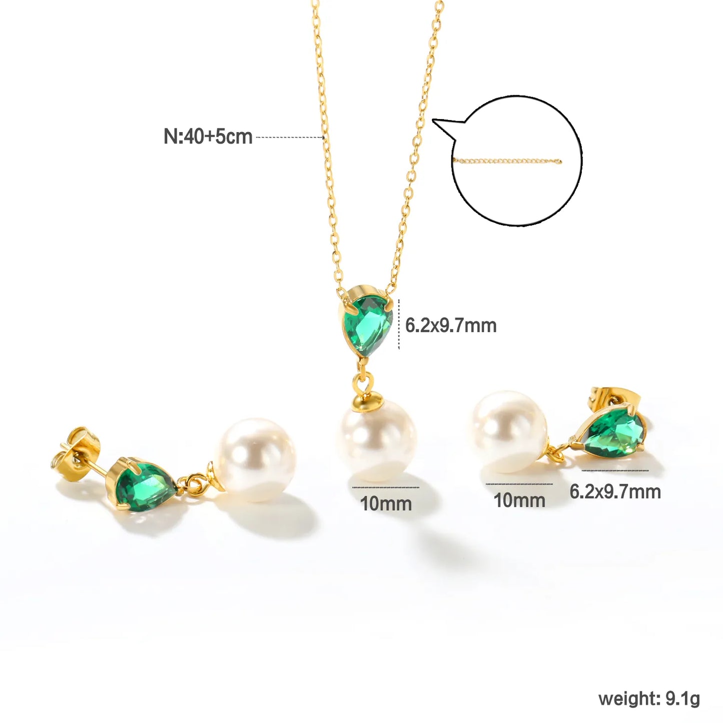 ✨💎 18K Gold Zircon & Pearl Jewelry Set Wholesale (MOQ 12+) | Stainless Steel Necklace & Earrings 🌍 | Hypoallergenic Luxury Gift Set