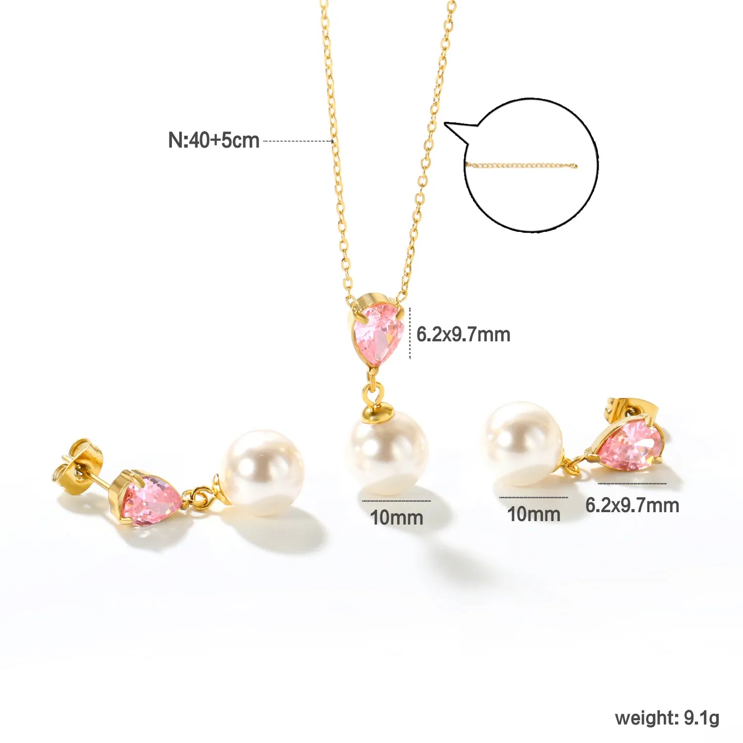 ✨💎 18K Gold Zircon & Pearl Jewelry Set Wholesale (MOQ 12+) | Stainless Steel Necklace & Earrings 🌍 | Hypoallergenic Luxury Gift Set