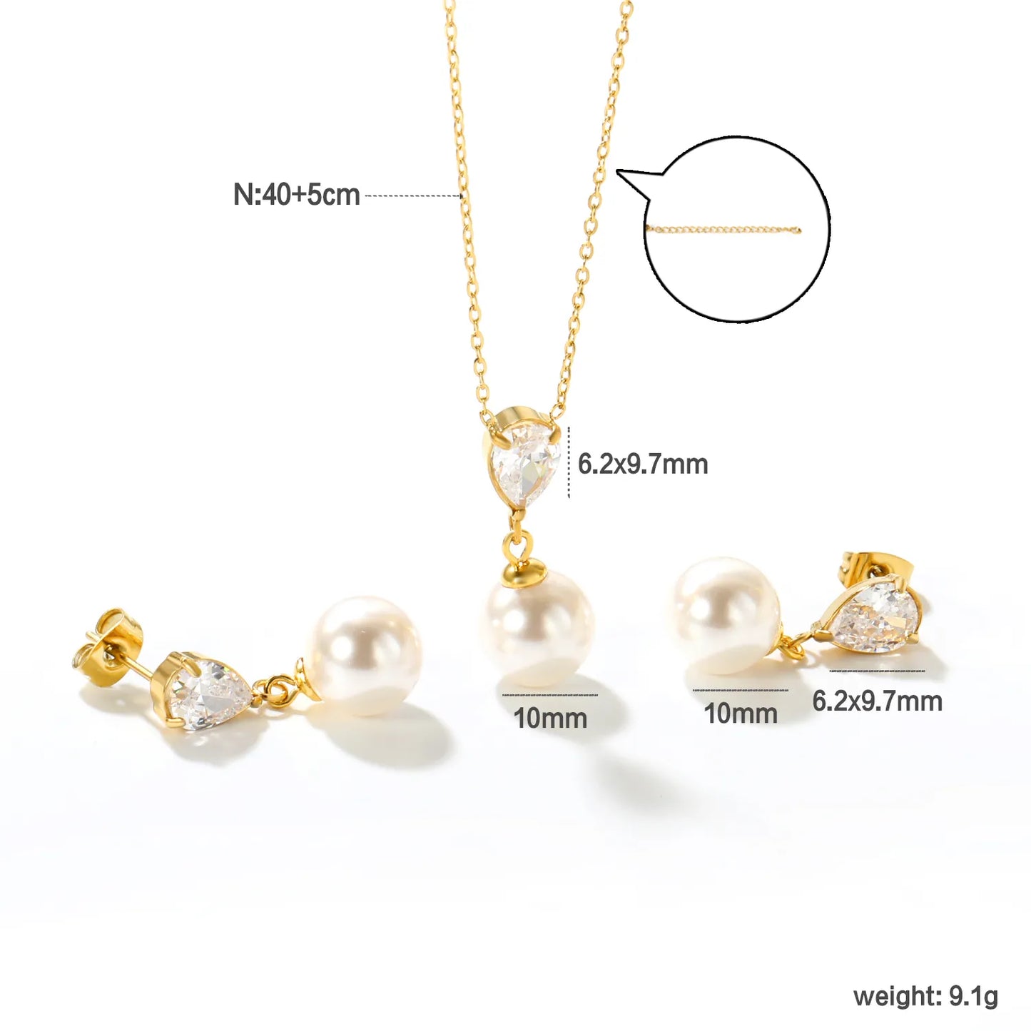 ✨💎 18K Gold Zircon & Pearl Jewelry Set Wholesale (MOQ 12+) | Stainless Steel Necklace & Earrings 🌍 | Hypoallergenic Luxury Gift Set