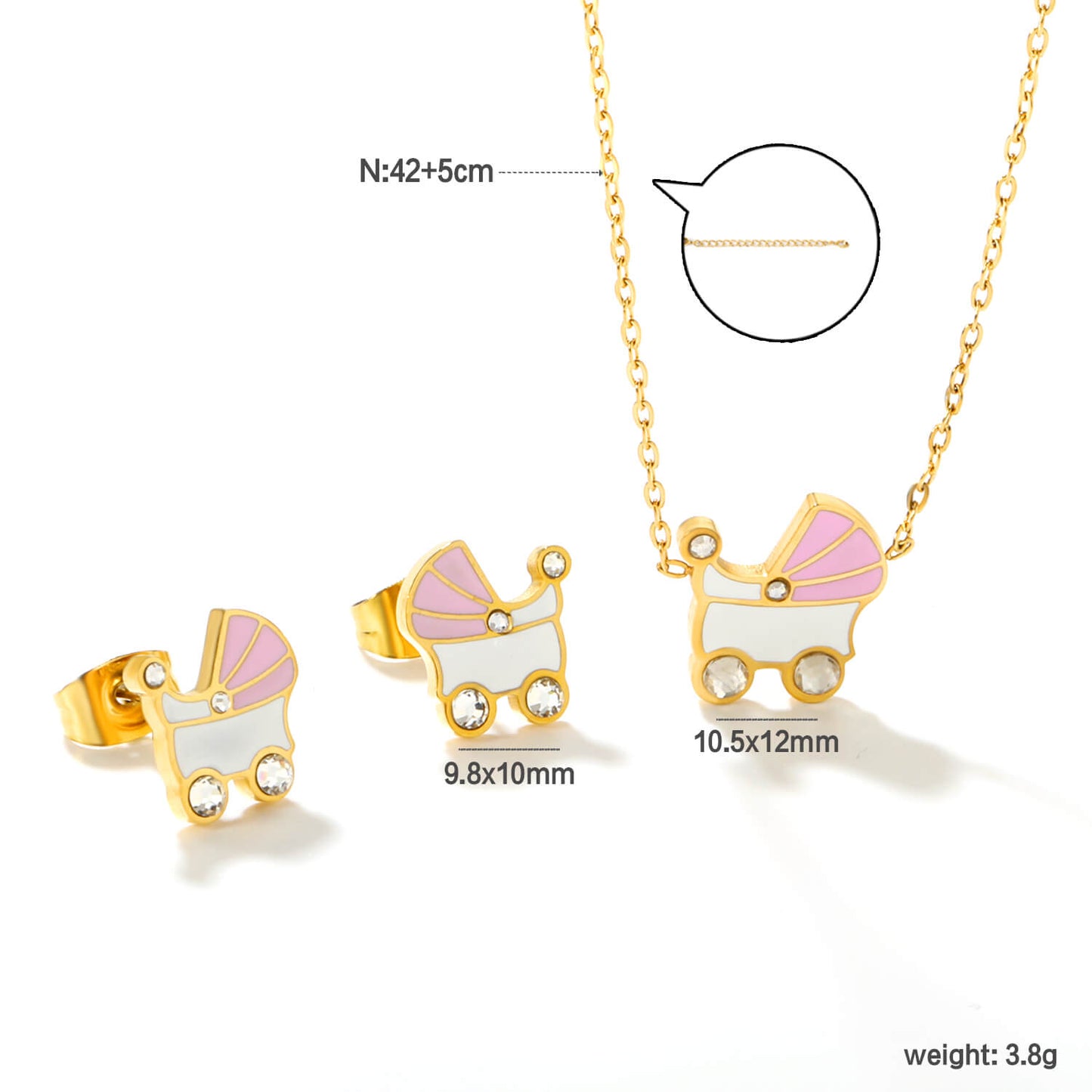 ✨10.5x12mm Pink & White Rocking Teardrop Set Diamond Accents | Gold/Silver Stainless Steel Necklace & Earrings | 42+5cm | Wholesale