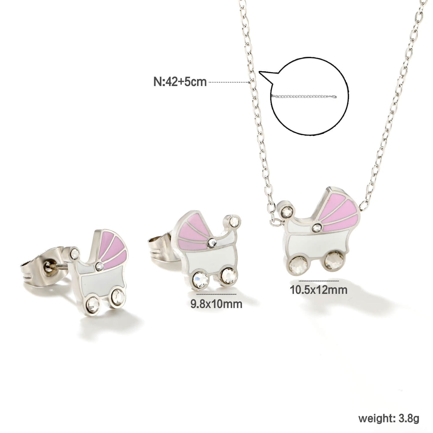 ✨10.5x12mm Pink & White Rocking Teardrop Set Diamond Accents | Gold/Silver Stainless Steel Necklace & Earrings | 42+5cm | Wholesale