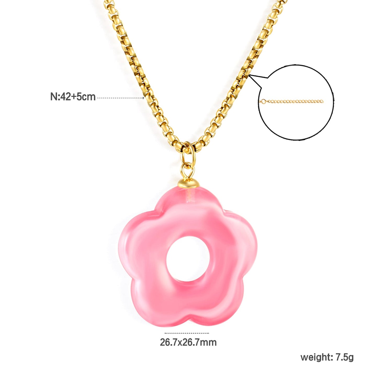 26.7mm Resin White/Red/Blue/Yellow/Coffee/Pink/Peacock Blue/Peacock Green Wreath Pendant 2.0 Square Pearl Chain*40+5cm+6mm Round Plaque Necklace GOLDEN