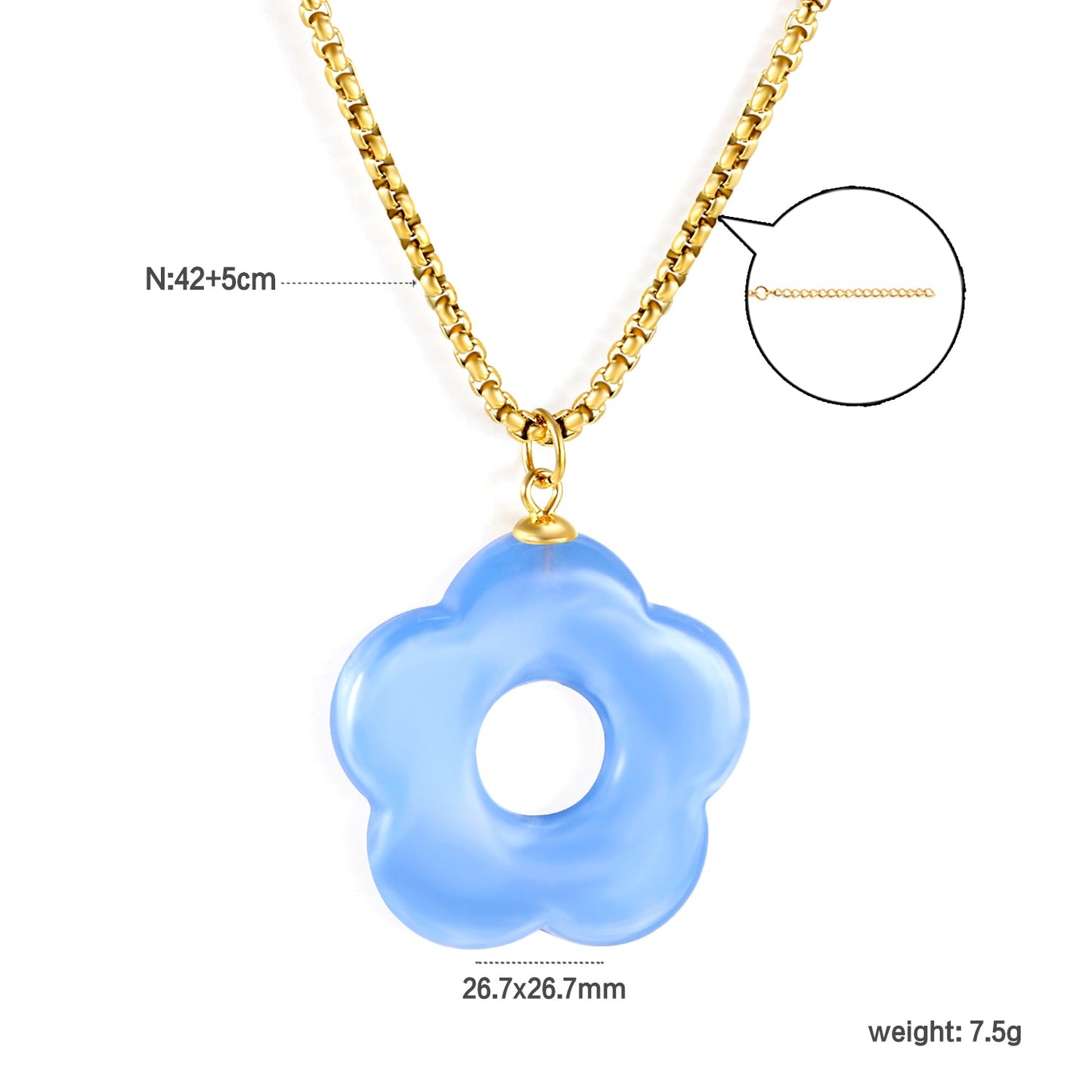 26.7mm Resin White/Red/Blue/Yellow/Coffee/Pink/Peacock Blue/Peacock Green Wreath Pendant 2.0 Square Pearl Chain*40+5cm+6mm Round Plaque Necklace GOLDEN
