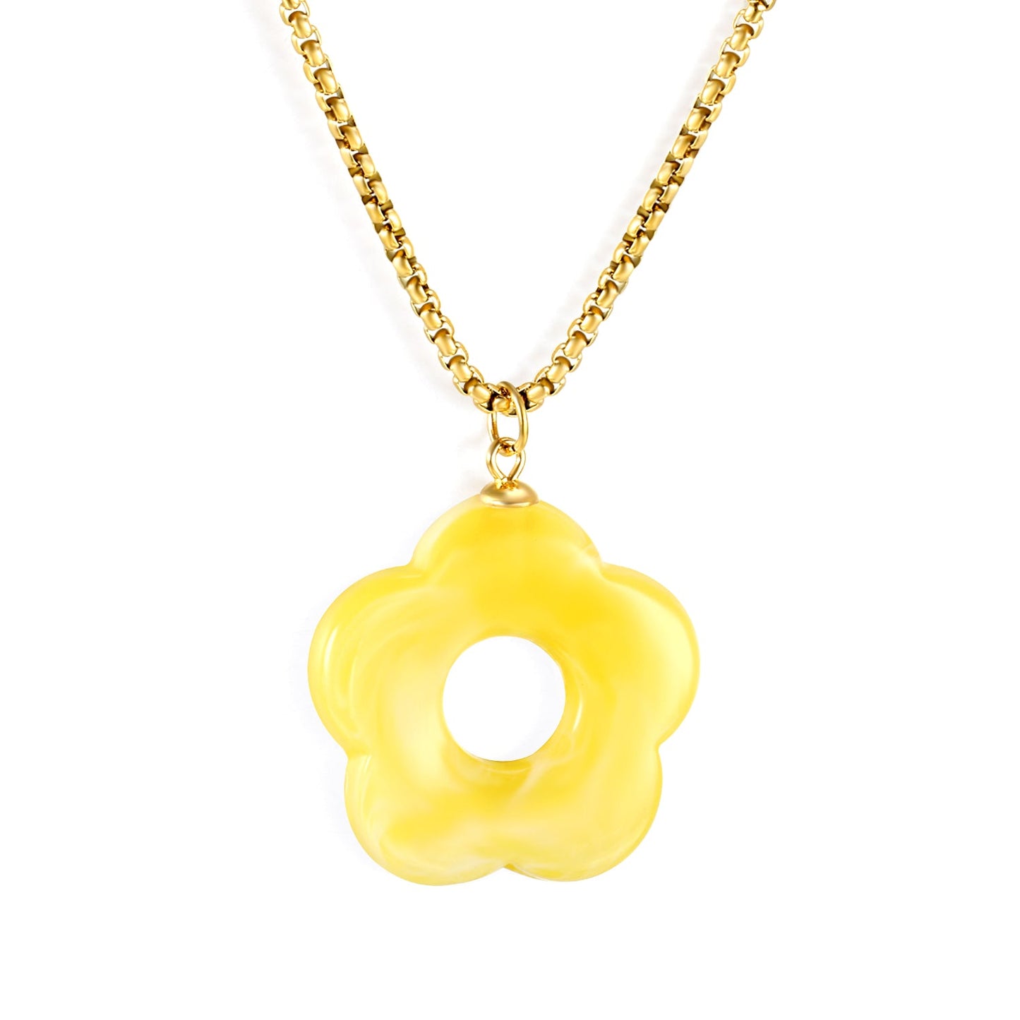 26.7mm Resin White/Red/Blue/Yellow/Coffee/Pink/Peacock Blue/Peacock Green Wreath Pendant 2.0 Square Pearl Chain*40+5cm+6mm Round Plaque Necklace GOLDEN