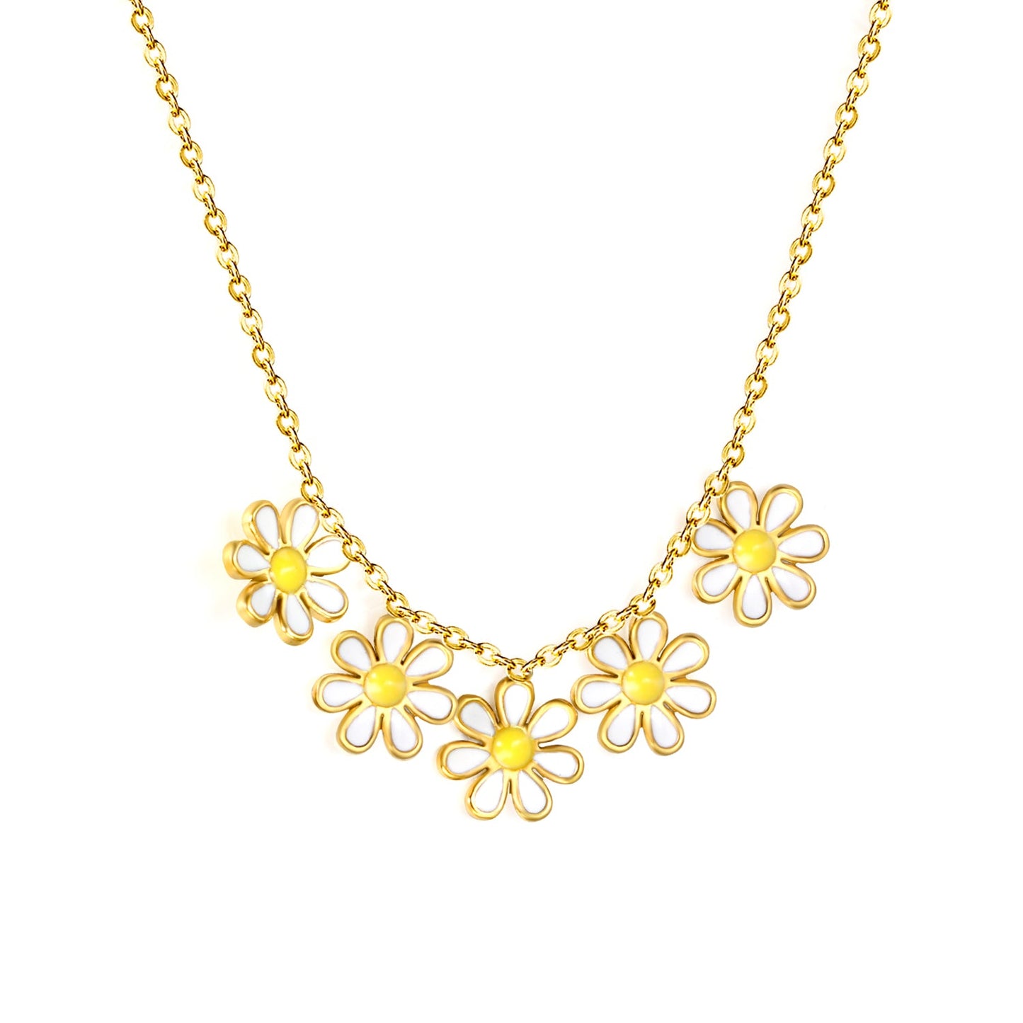 7.8mm six-petal flower white/purple/blue oil drip accessories 0.3 cross chain *40+5cm+6mm round plate necklace gold color