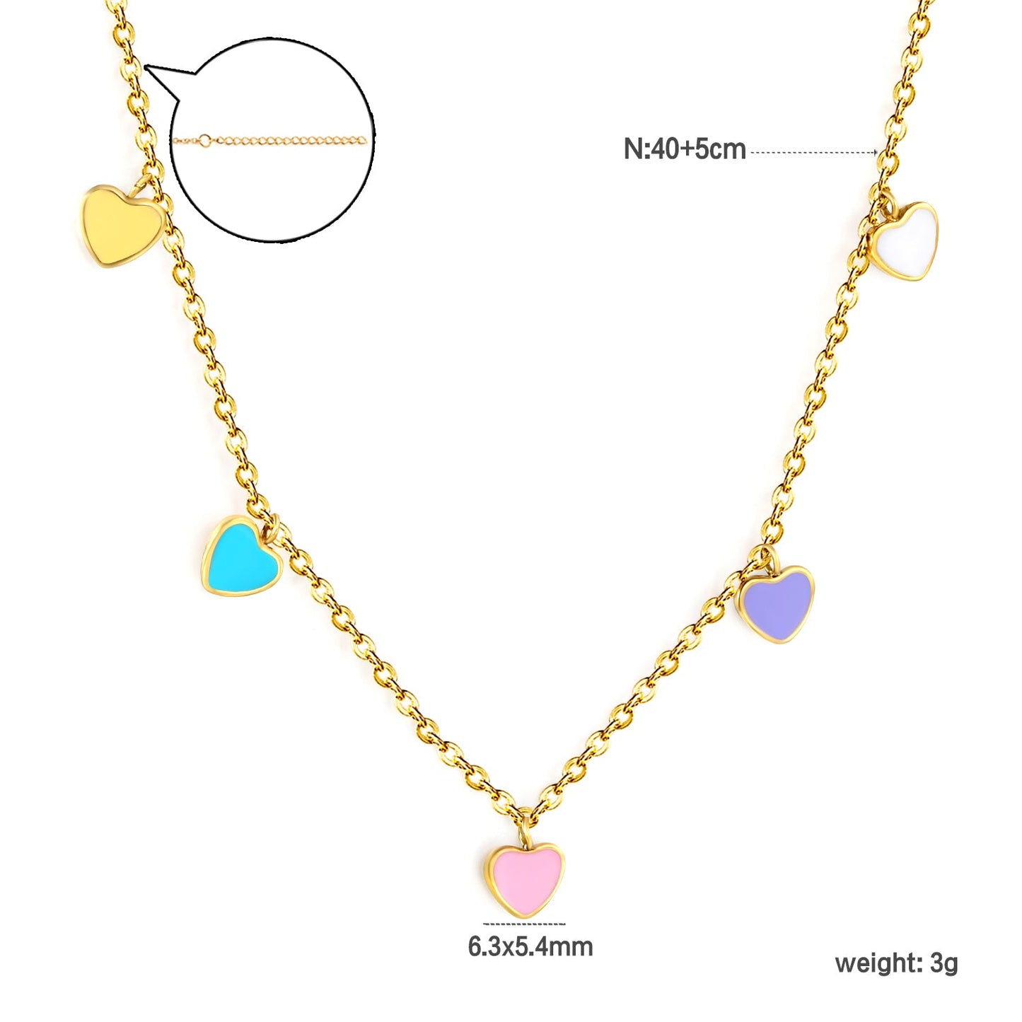 6.3*5.4mm Heart Mixed Color Oil Drops Accessories 04 Cross Chain*40+5cm+6mm Round Plaque Necklace Golden