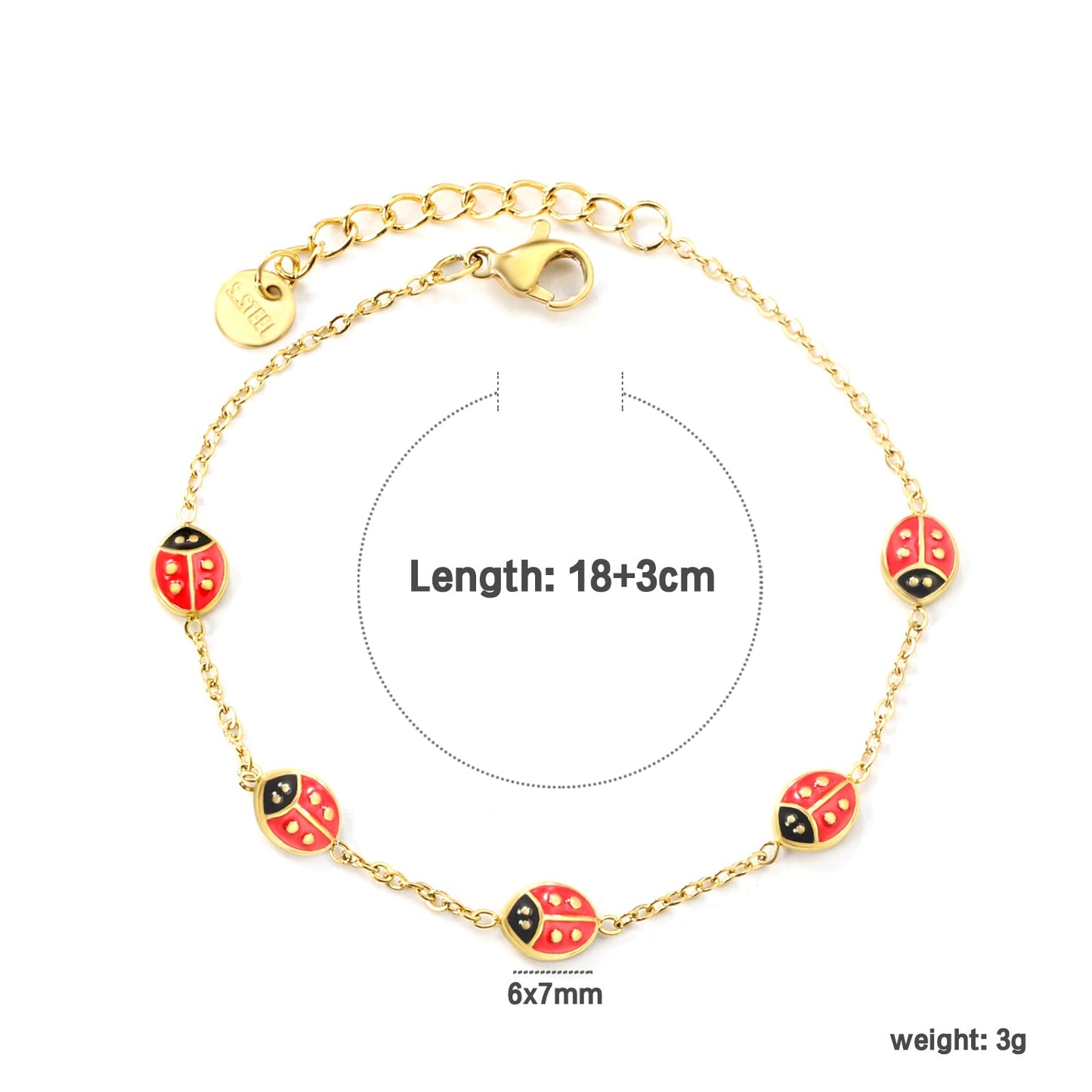6*7mm Beetle Accessories 0.35 Cross Chain*18+3cm+6mm Round Plaque Bracelet Gold Color