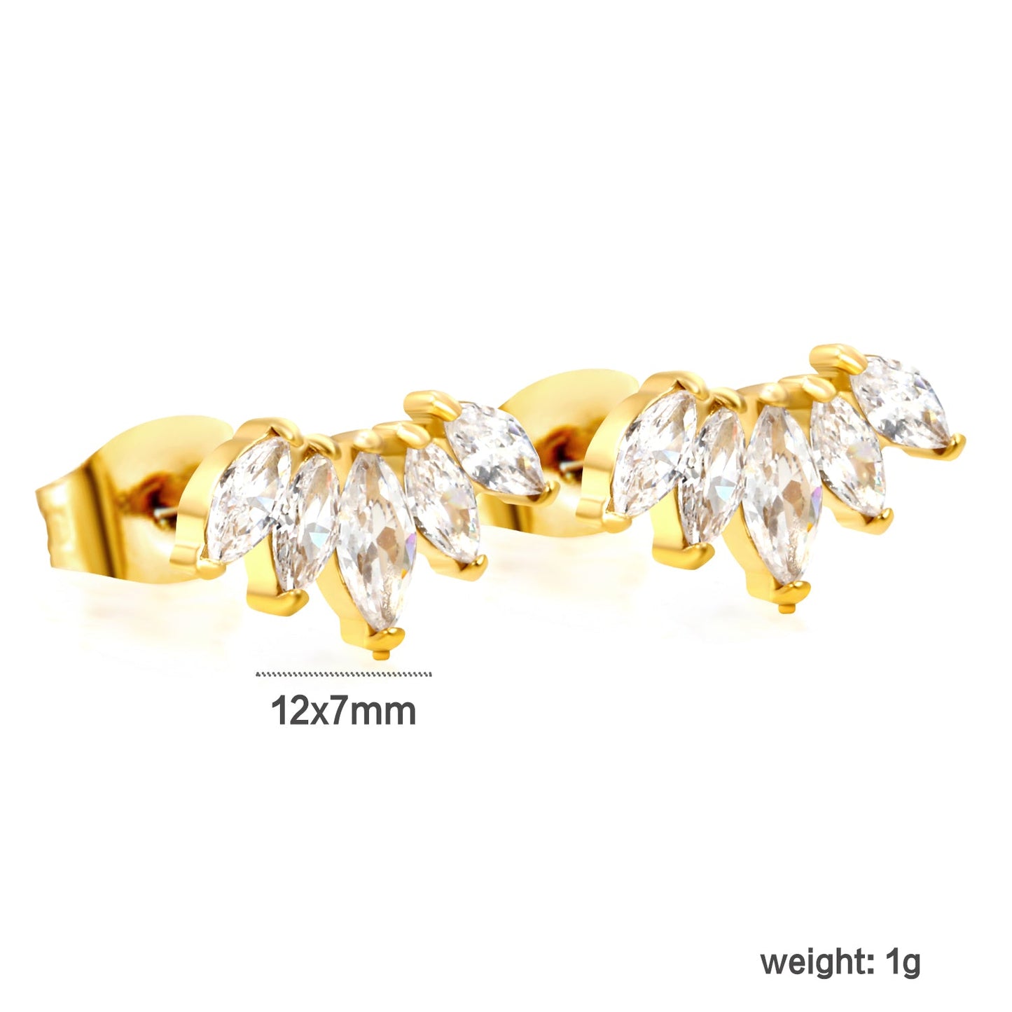 12*7mm size diamond with white zirconium/gradient blue zirconium+white zirconium/mixed zirconium stud earrings gold color