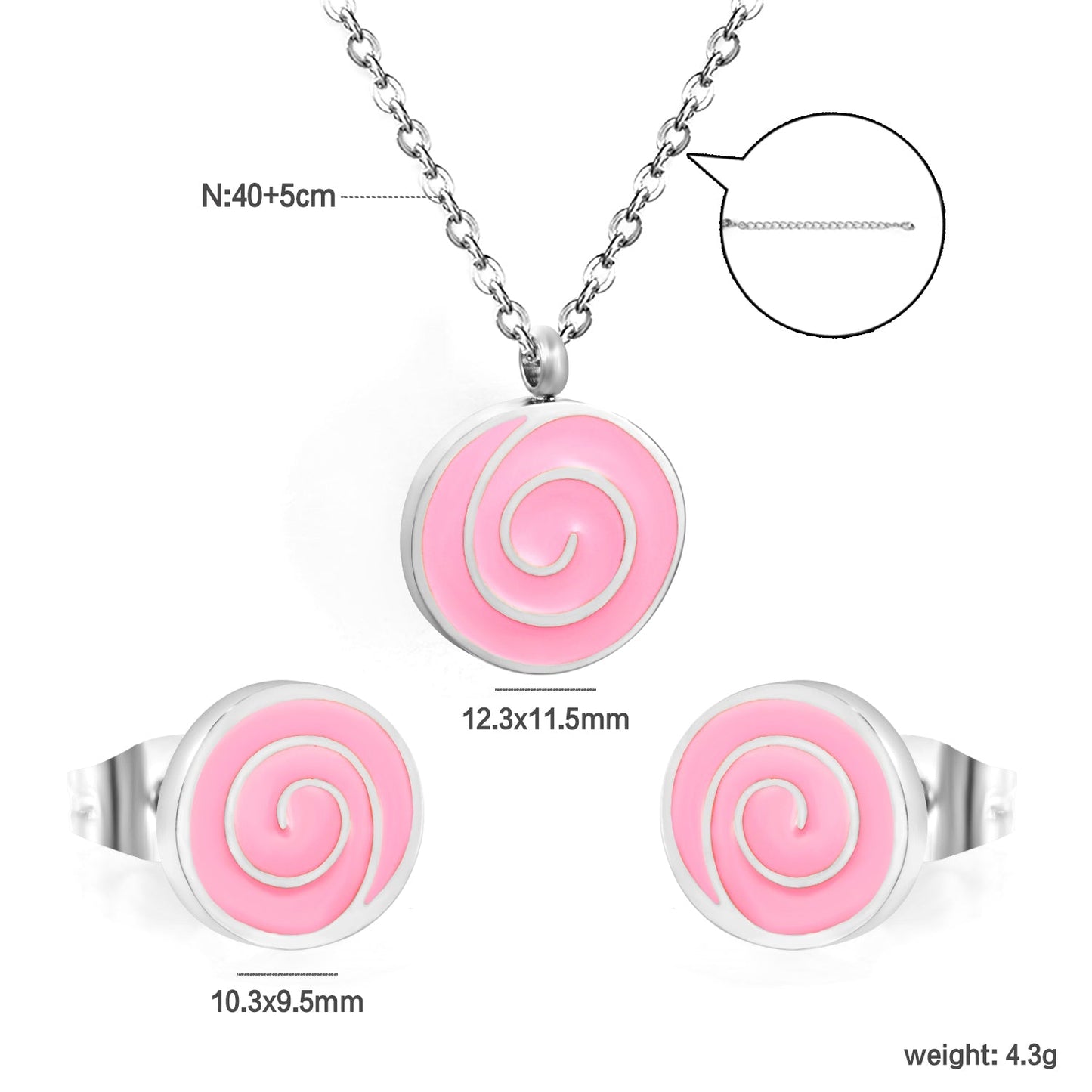 Bobbleboard Candy with Powder Drip Oil Set 0.3 Cross 40+5cm+6mm Round Plaque Earrings: 10.3*9.5mm Pendant: 12.3*11.5mm Steel Color/Golden Color