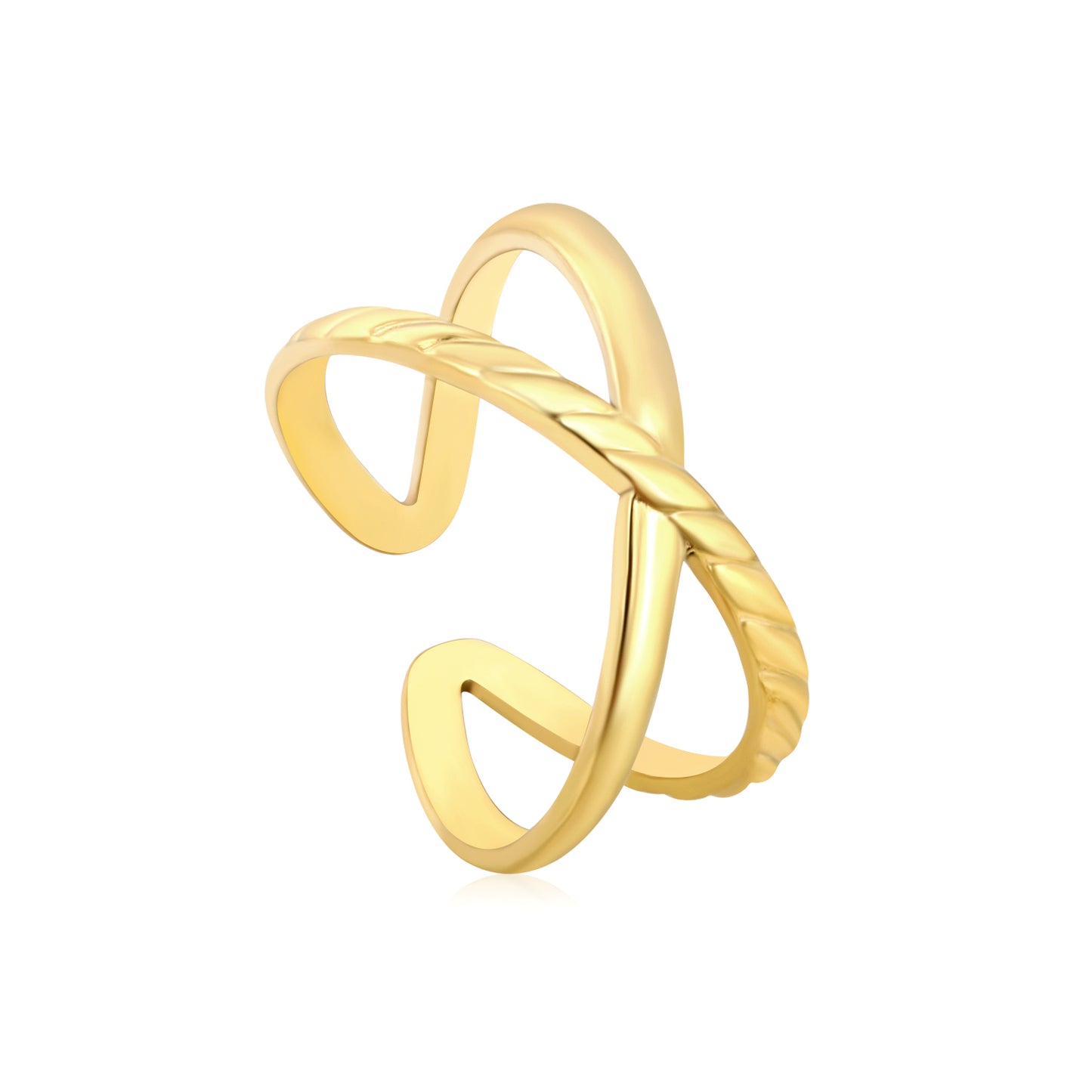 Wholesale Stainless Steel Ring Gold Plated Textured Double Cross Finger Tarnish Free Jewelry