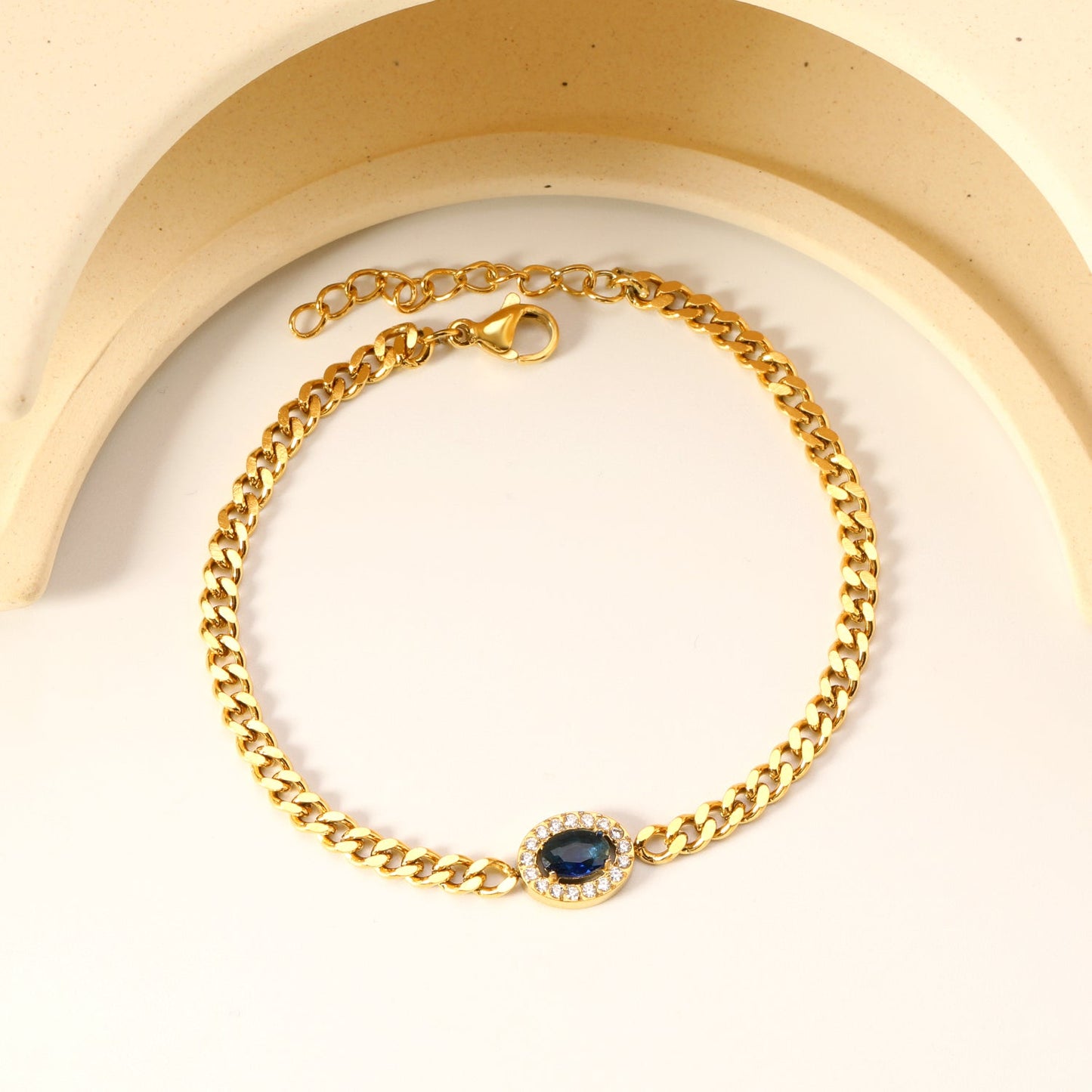 10.3*8.3mm Oval Blue Zirconium+CNC White Zirconium Ring Fittings 18+3cm Bracelet Gold Color