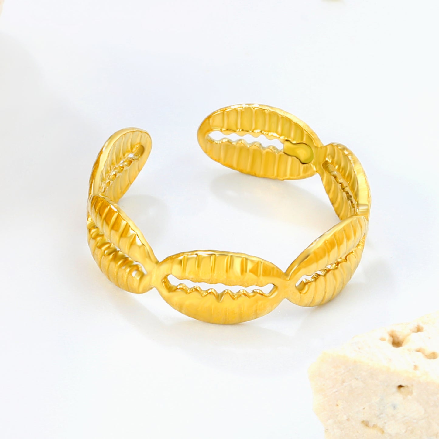 5.9mm Stainless Steel Rings Adjustable Do Not Fade Shell Opening Gold for Women Jewelry