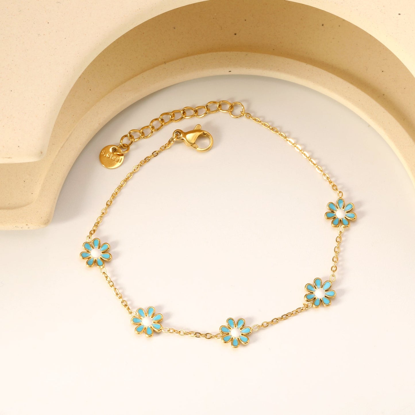 8mm six-petal flower white/black/purple/blue oil drop accessories 0.35 cross chain *18+3cm+6mm round sign bracelet gold color