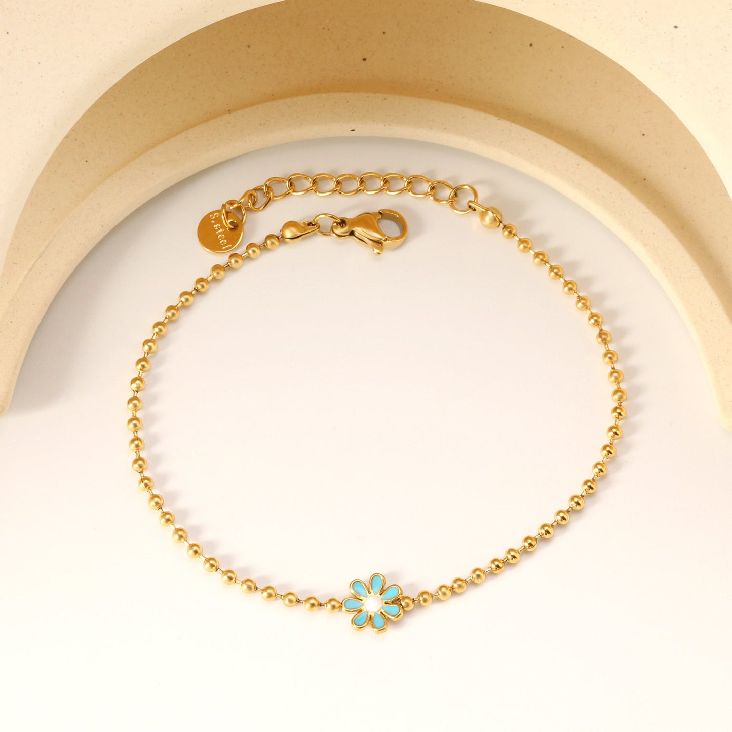 8mm six-petal flower black/purple/red/pink/blue oil drip accessories 2.0 bead chain *18+3mm+6mm round sign bracelet Golden