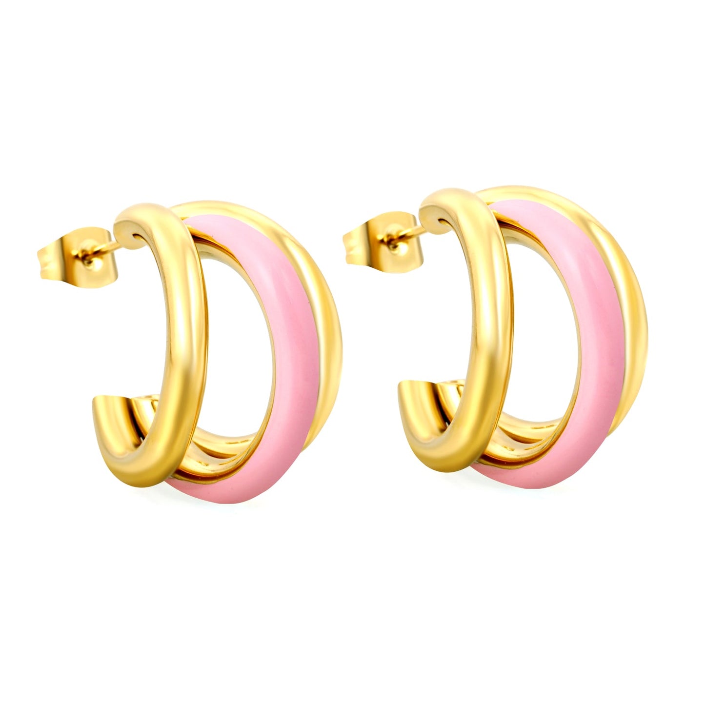 Wire 3*W16*H20mm Triple C-shaped with center white/black/pink/mint green drop earrings gold color
