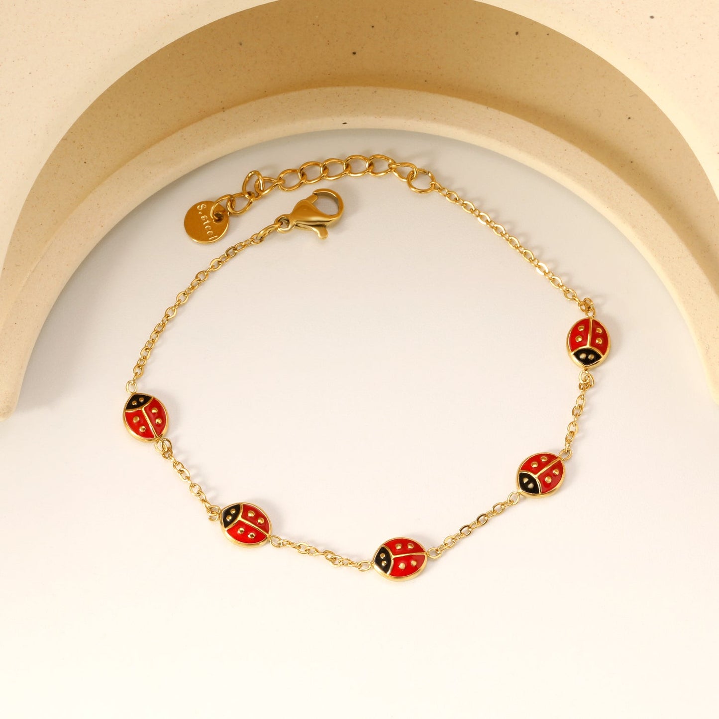 6*7mm Beetle Accessories 0.35 Cross Chain*18+3cm+6mm Round Plaque Bracelet Gold Color