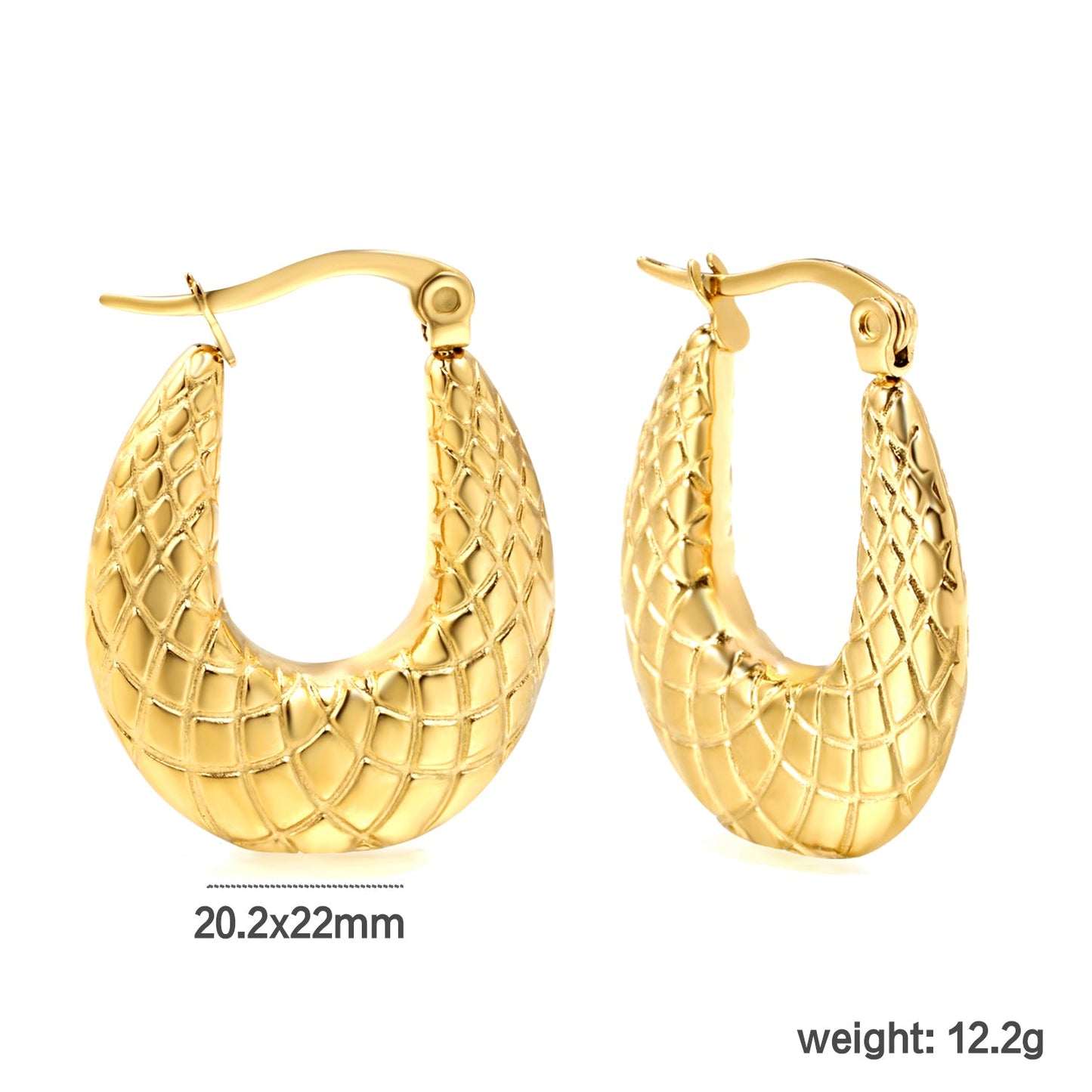 20.2*22mm U-shaped texture earrings gold color