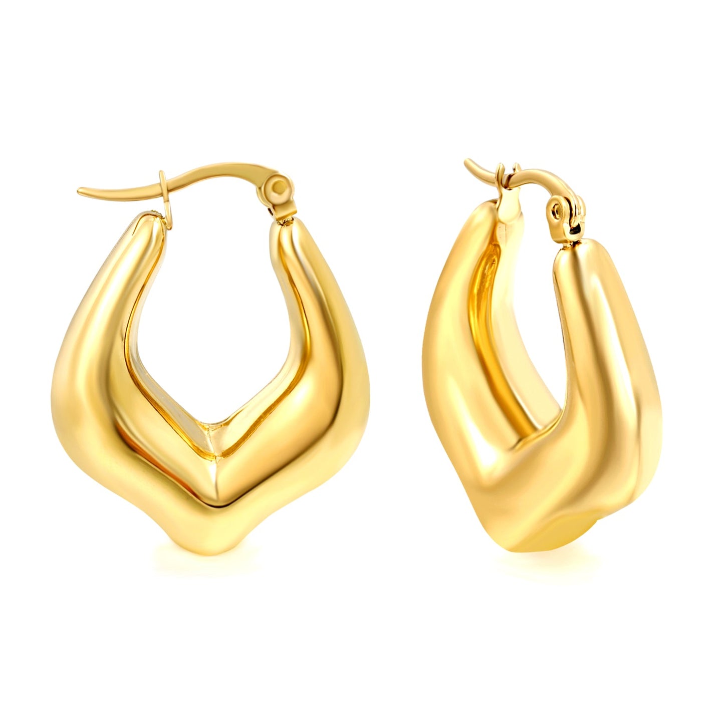 Hollow U-shaped peach heart ear clips 23.7*26.5mm Steel/Golden