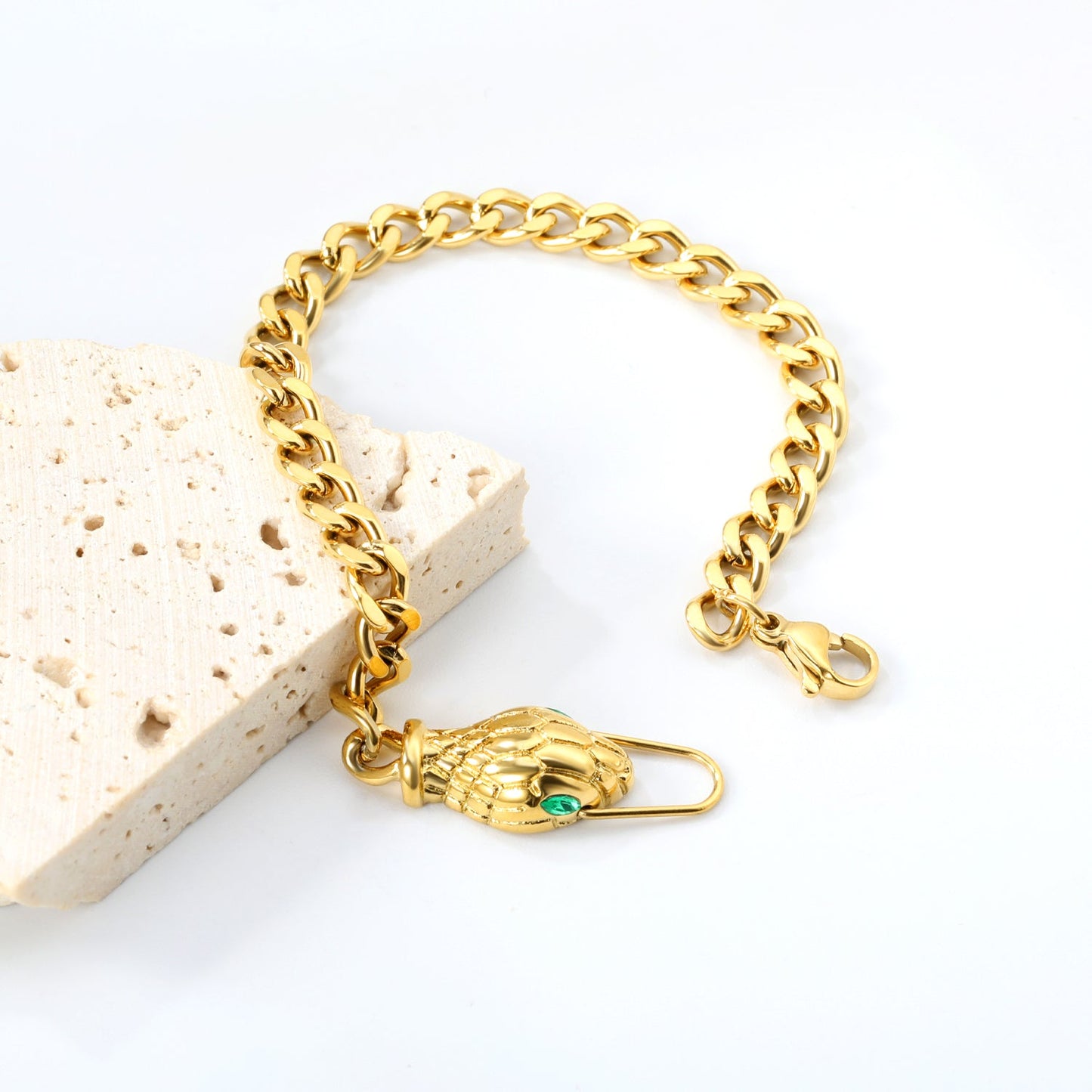 10*17.2mm Snake Head Sticky Emerald Zirconium Fittings 18cm Bracelet Gold Color