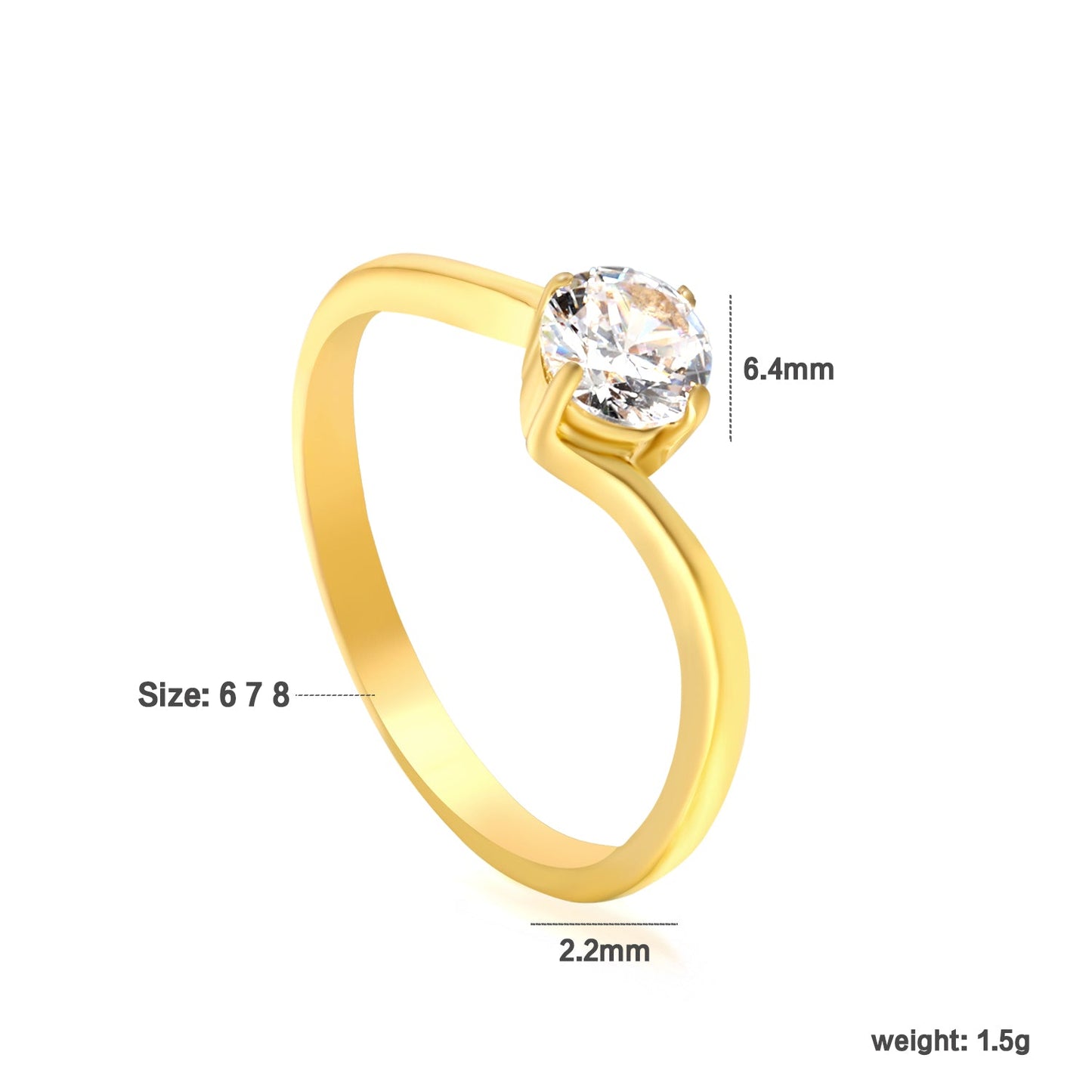 New Stainless Steel with 6.4mm White Diamonds Ring Gold/Steel Color