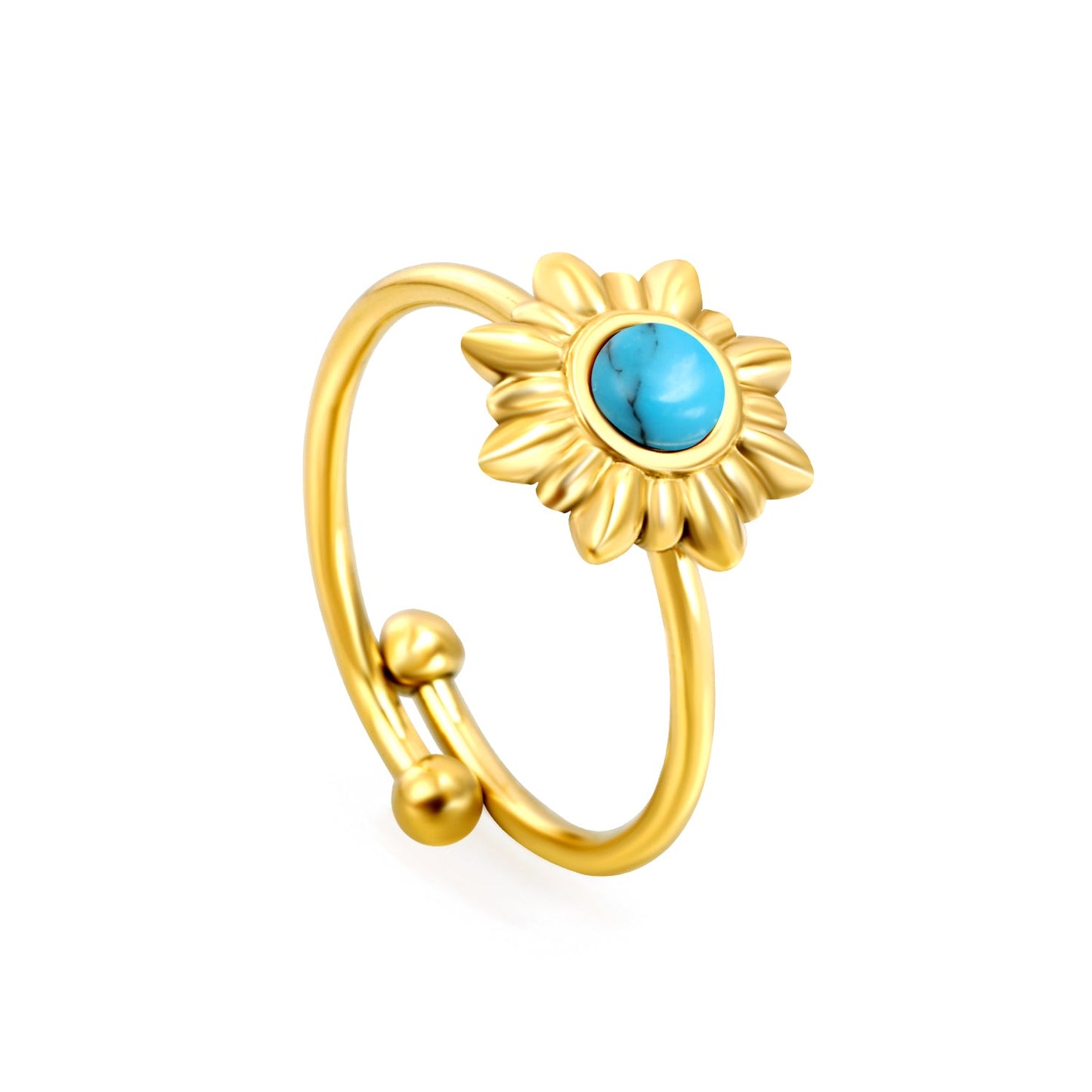 12.3mm Sun Belt White Cat's Eye/Black Cat's Eye/Turquoise/Tiger's Eye Ring Golden 8