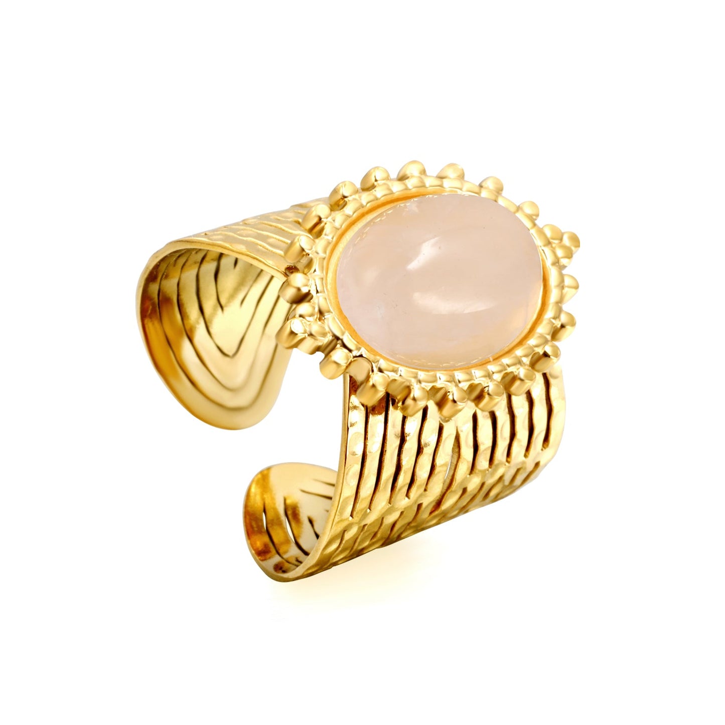 15*21mm Lace Oval with Pearls/Pink Crystals/Tiger's Eye Split Ring Gold 8