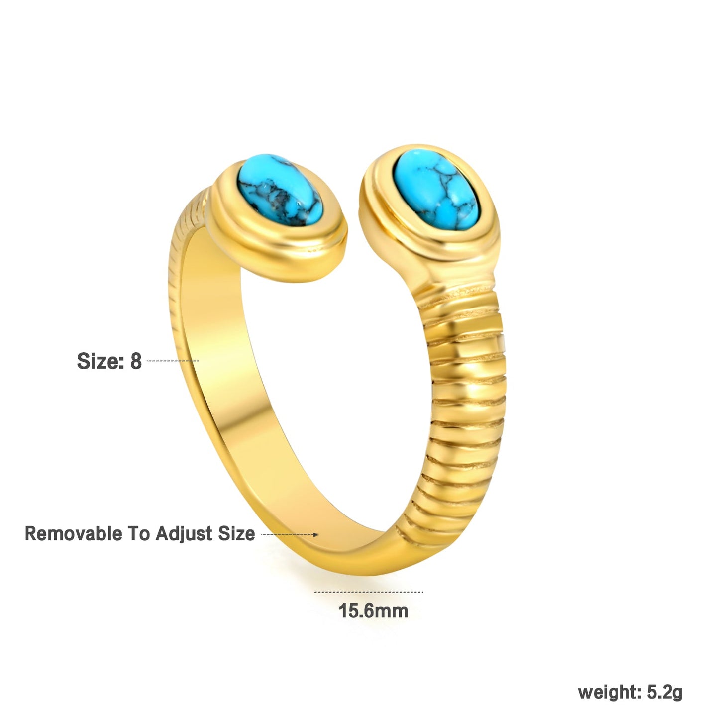 New Two Oval Turquoise Open End Rings Vintage