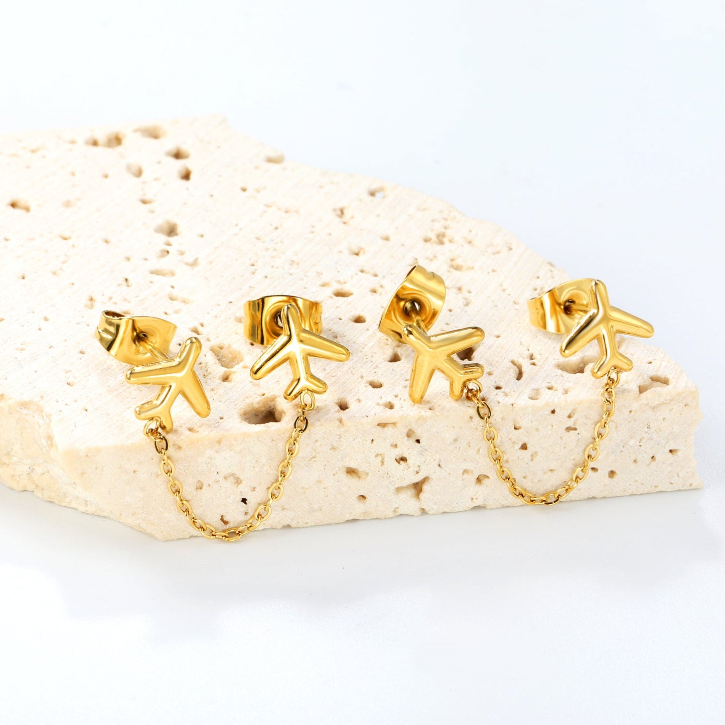 8.2*8mm Airplane+03 Cross Chain 30mm Accessories Earrings Golden